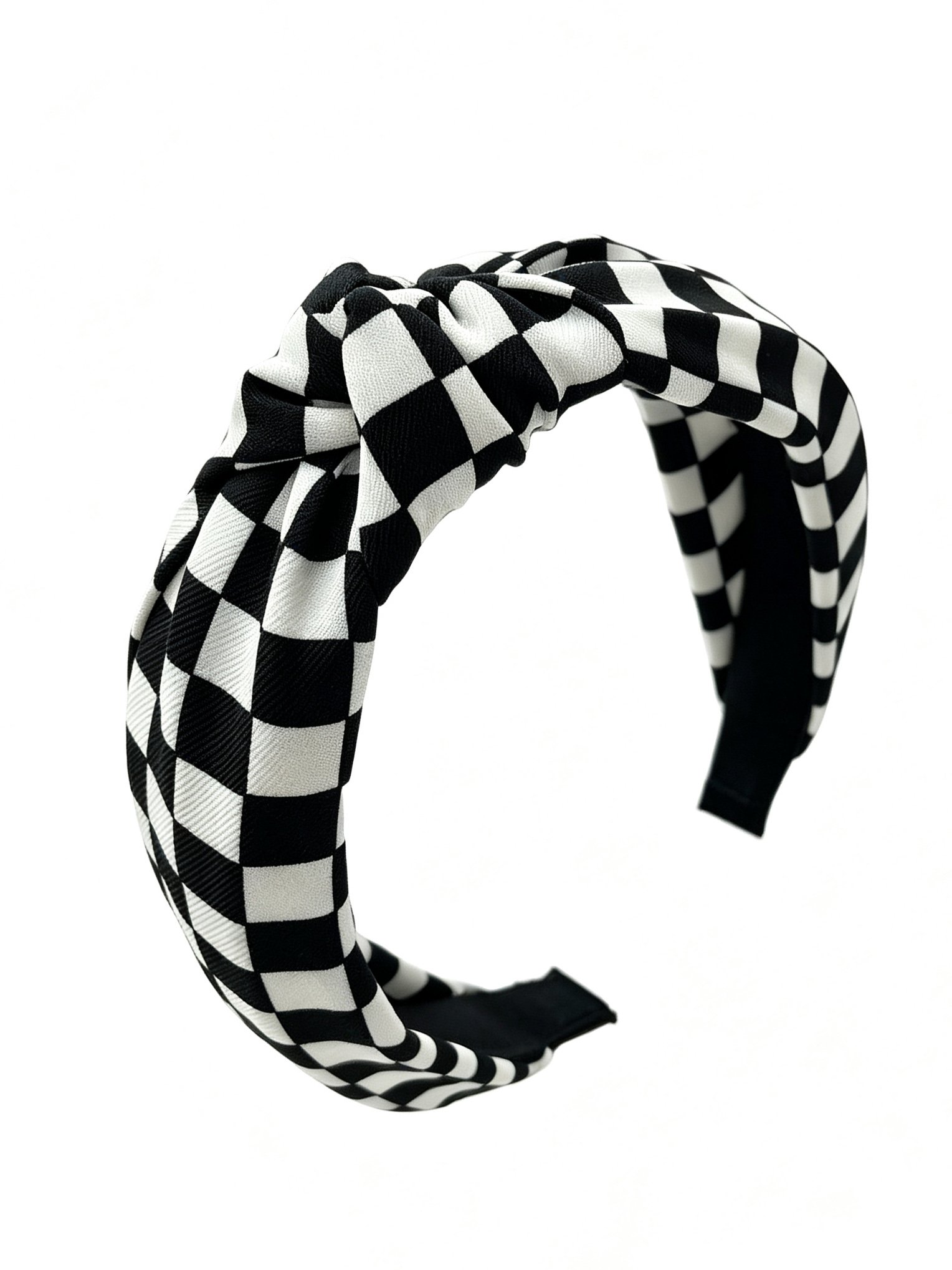 Black White Small Check Wide Knotted Headband