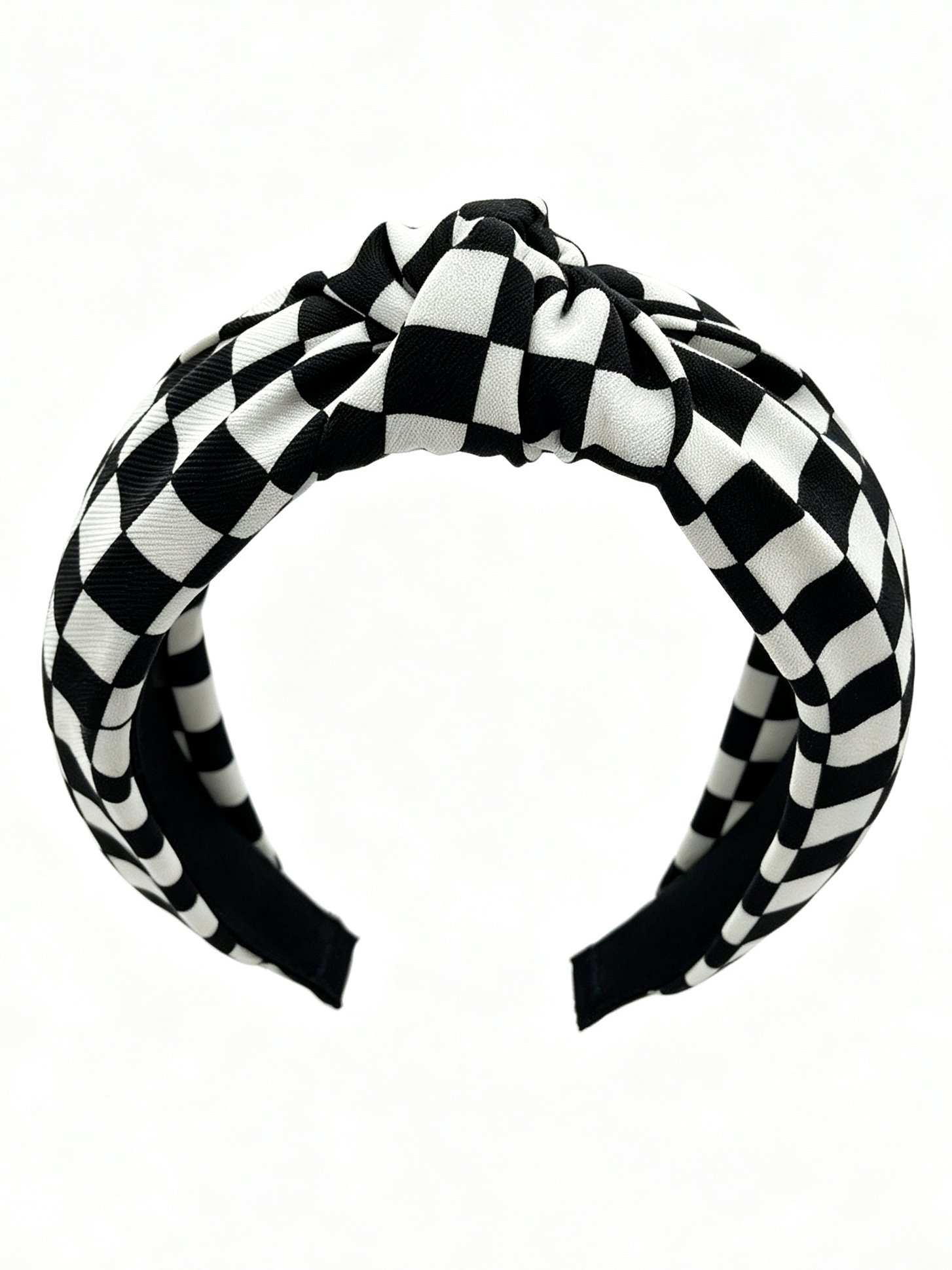 Black White Small Check Wide Knotted Headband