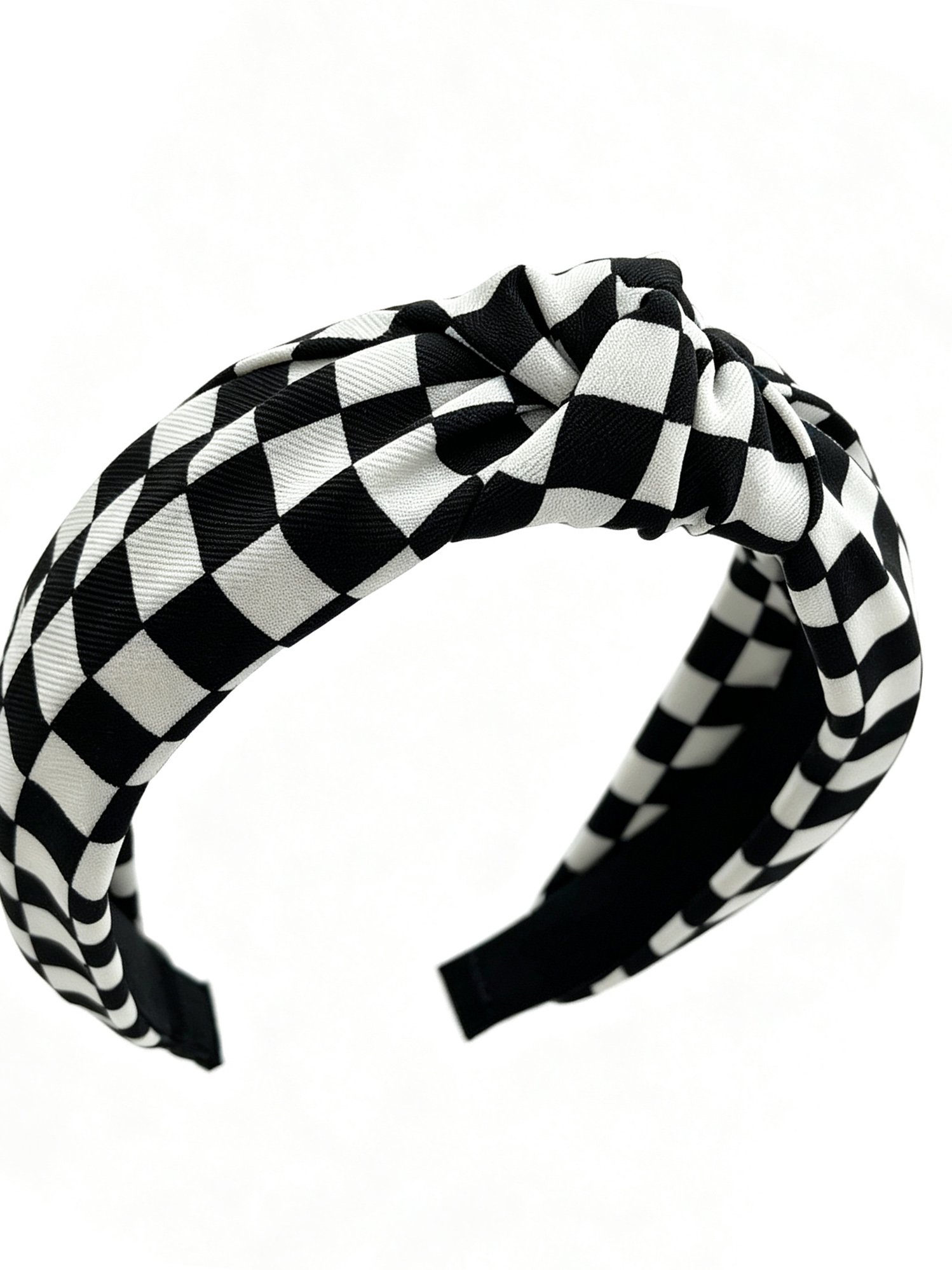 Black White Small Check Wide Knotted Headband