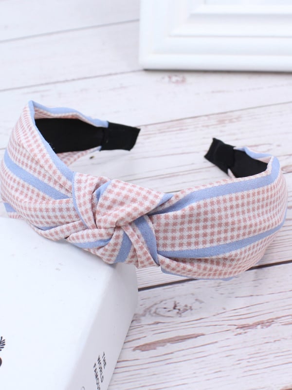 Mixed Color Check Pattern Knotted Headband