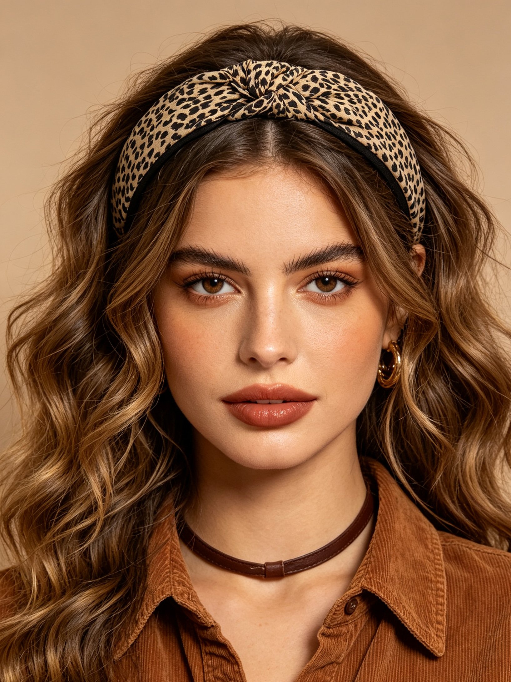Satin Leopard Print Wide Headband