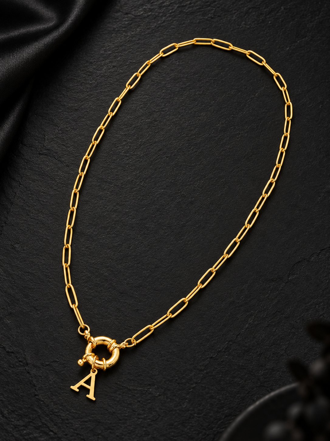 1Pcs New Classic A Initial Pendant Spring Buckle Golden Stainless Steel Paper Clip Chain Necklaces For Women