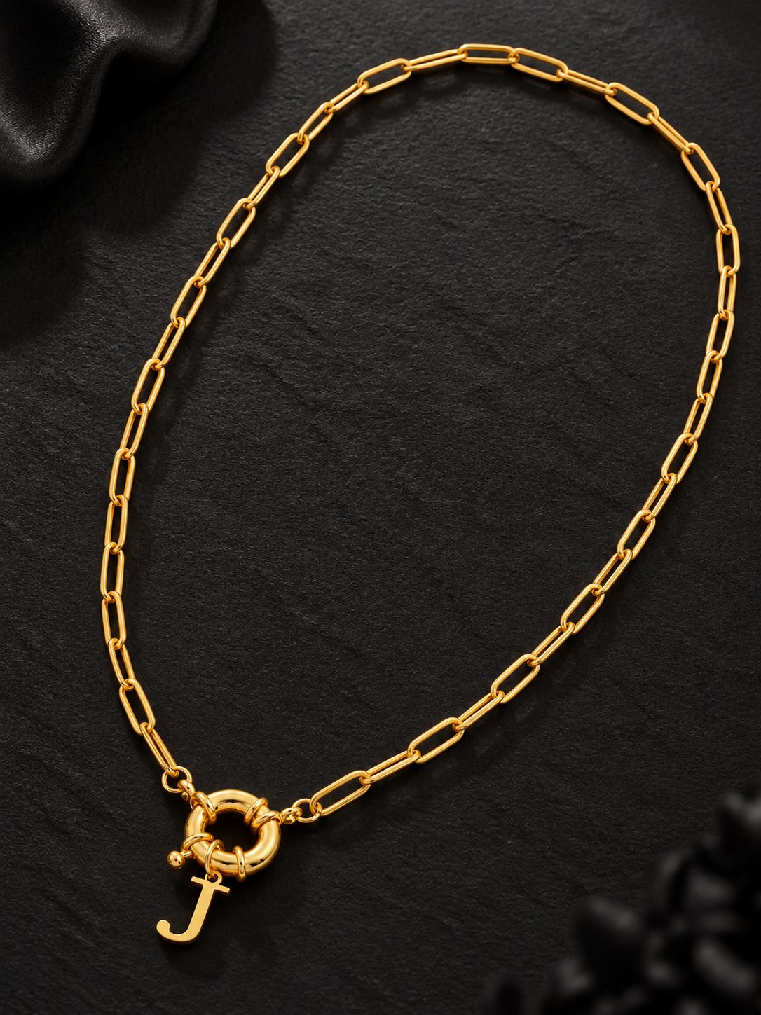 1Pcs New Classic J Initial Pendant Spring Buckle Golden Stainless Steel Paper Clip Chain Necklaces For Women