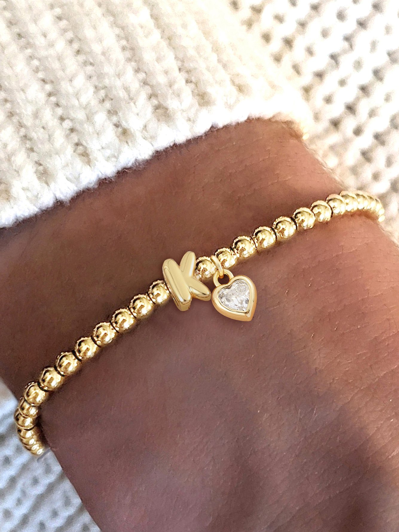 1Pcs Simple Classic Bubble Initial Heart Golden Beaded Bracelets For Women