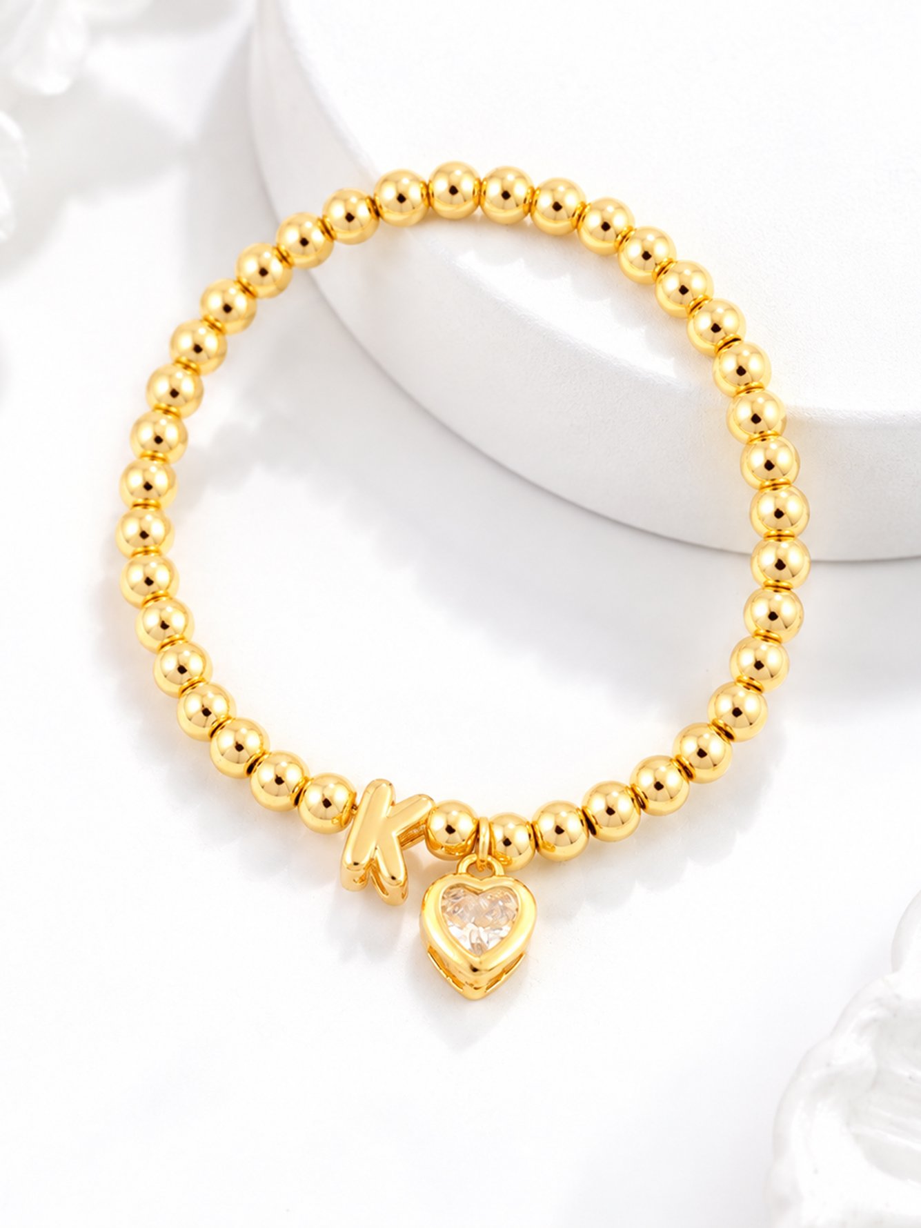 1Pcs Simple Classic Bubble Initial Heart Golden Beaded Bracelets For Women