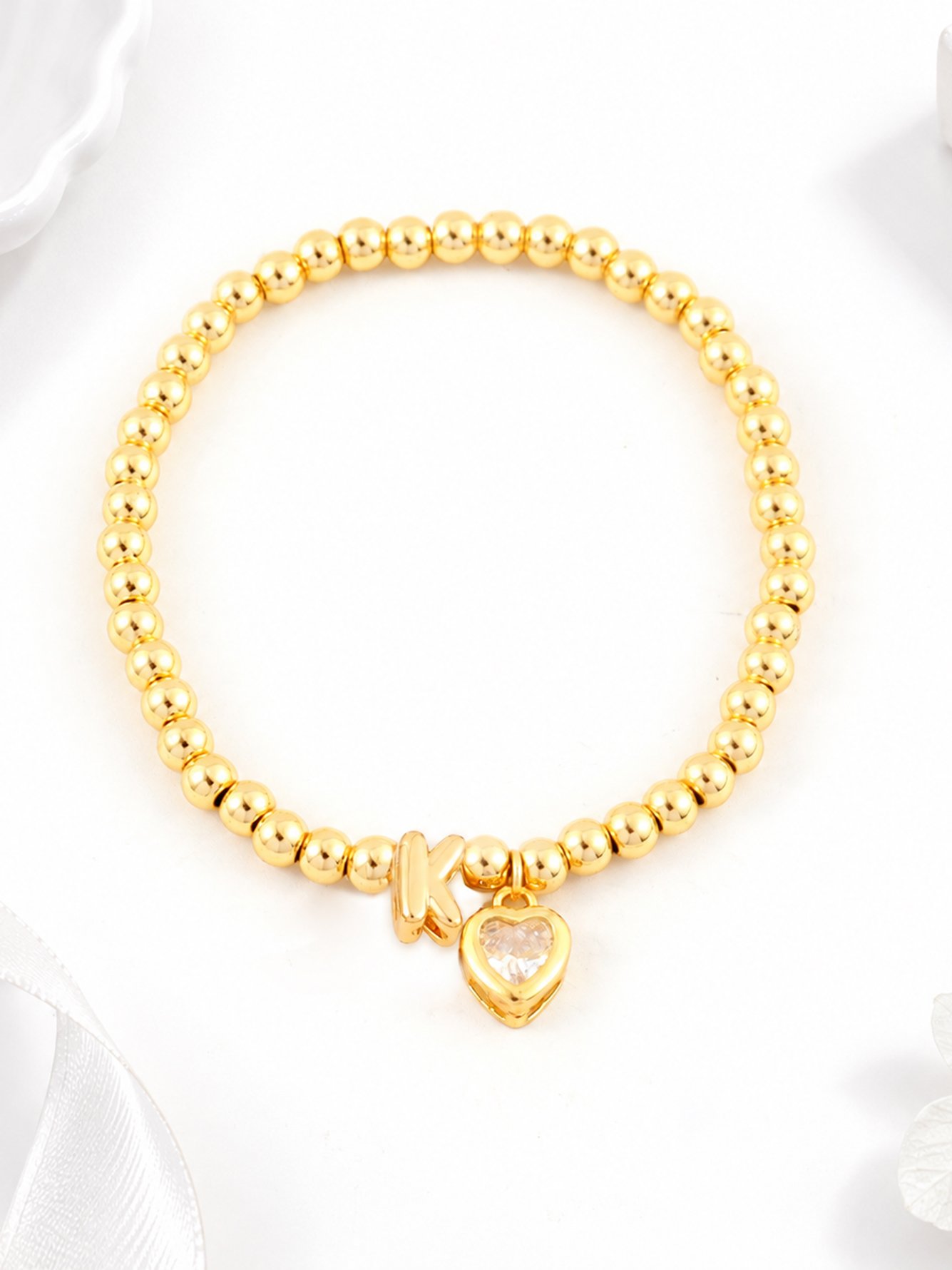 1Pcs Simple Classic Bubble Initial Heart Golden Beaded Bracelets For Women