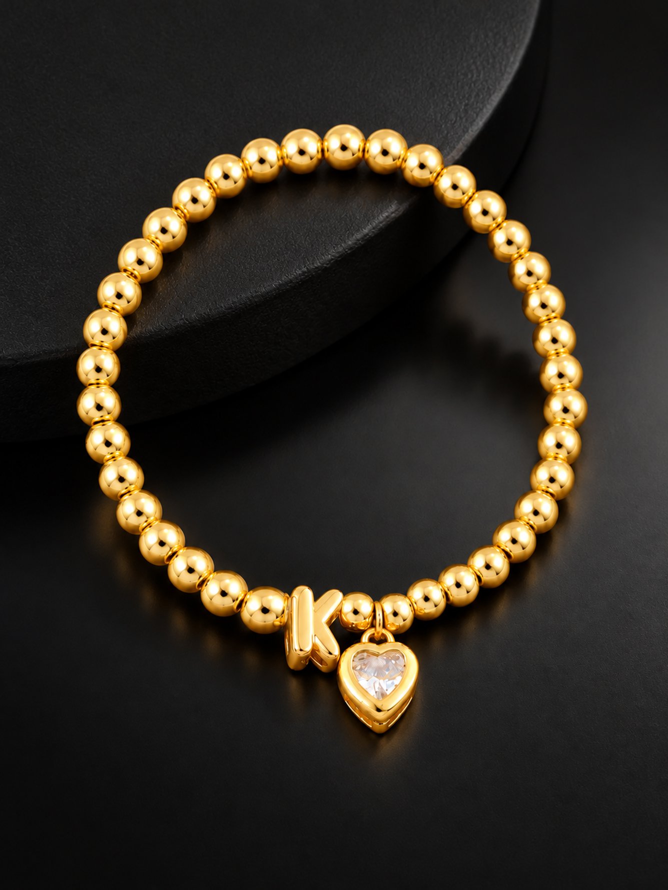 1Pcs Simple Classic Bubble Initial Heart Golden Beaded Bracelets For Women