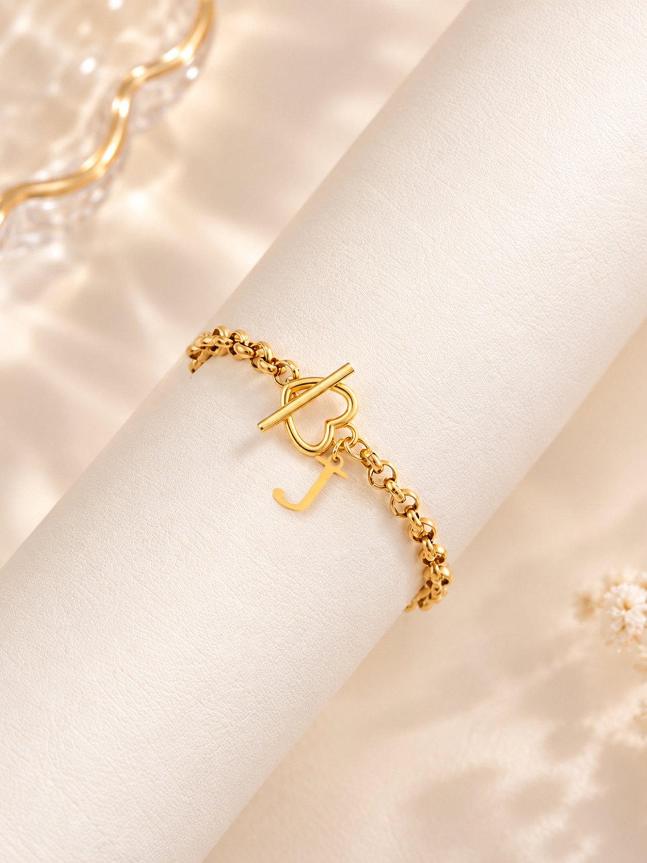 Heart Toggle Gold Initial Bracelet for Women - Casual