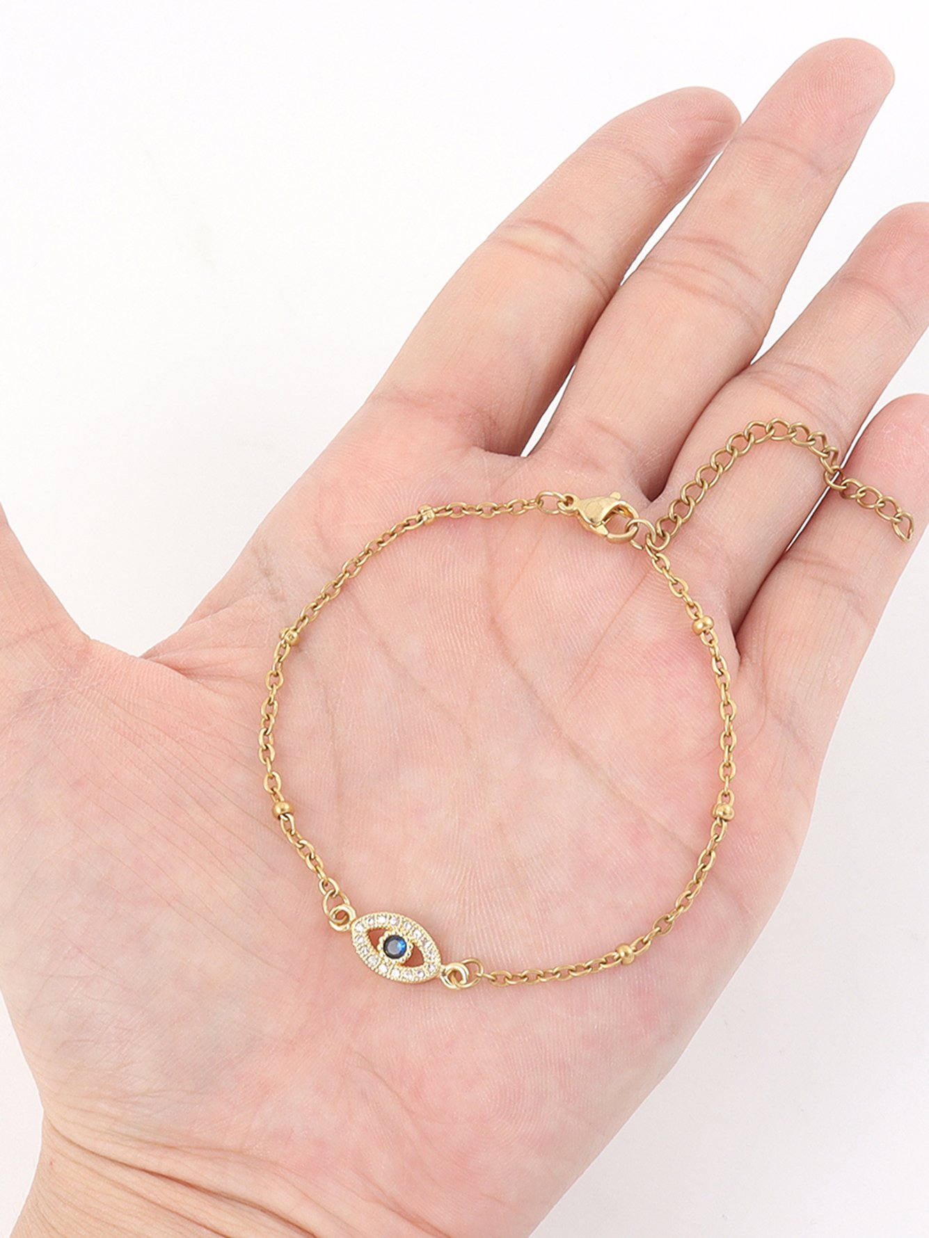1Pcs Stainless Steel New Fashion Evil Eye Pendant Golden Chain Bracelet For Women