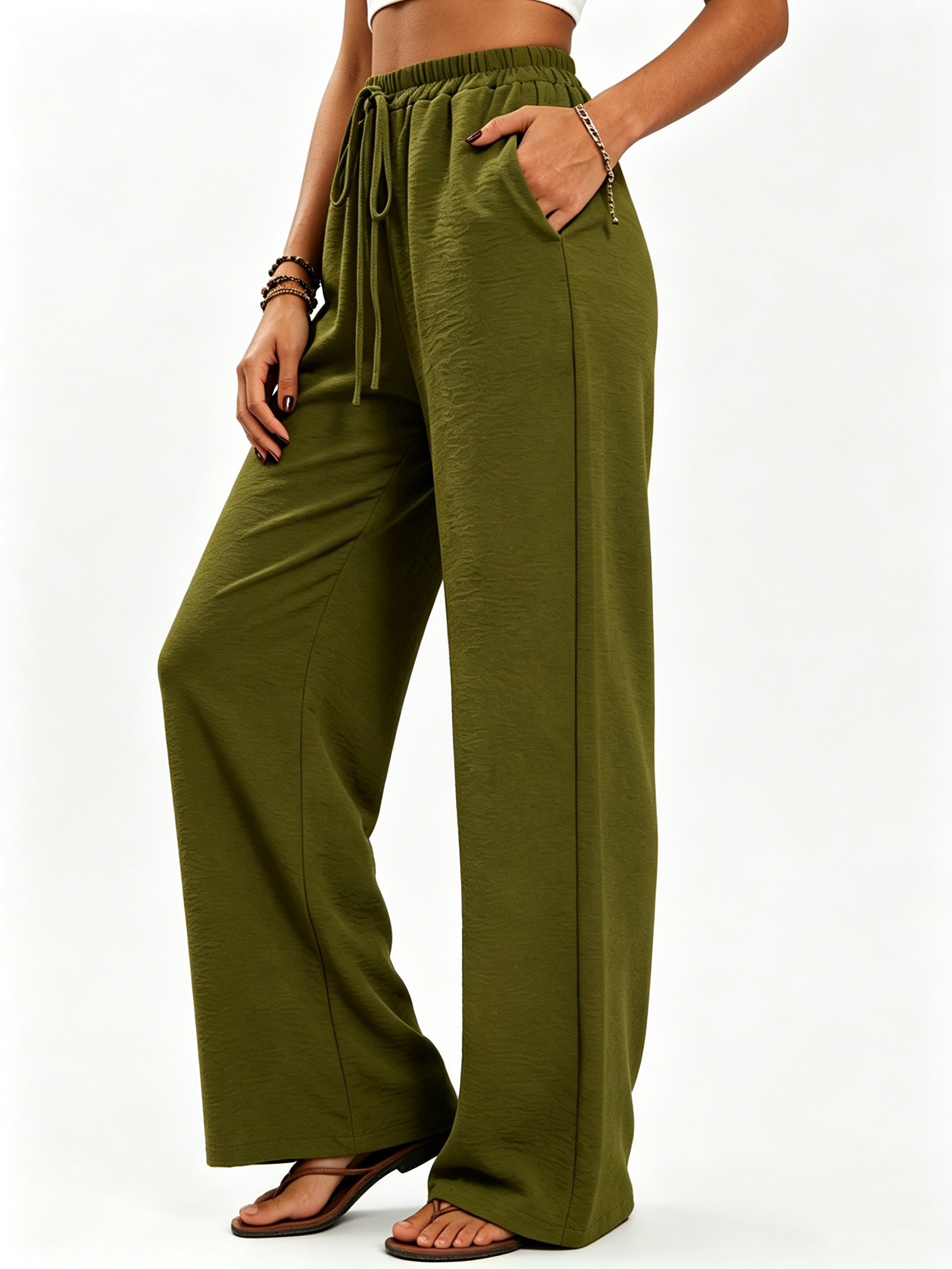 Green Solid Pants
