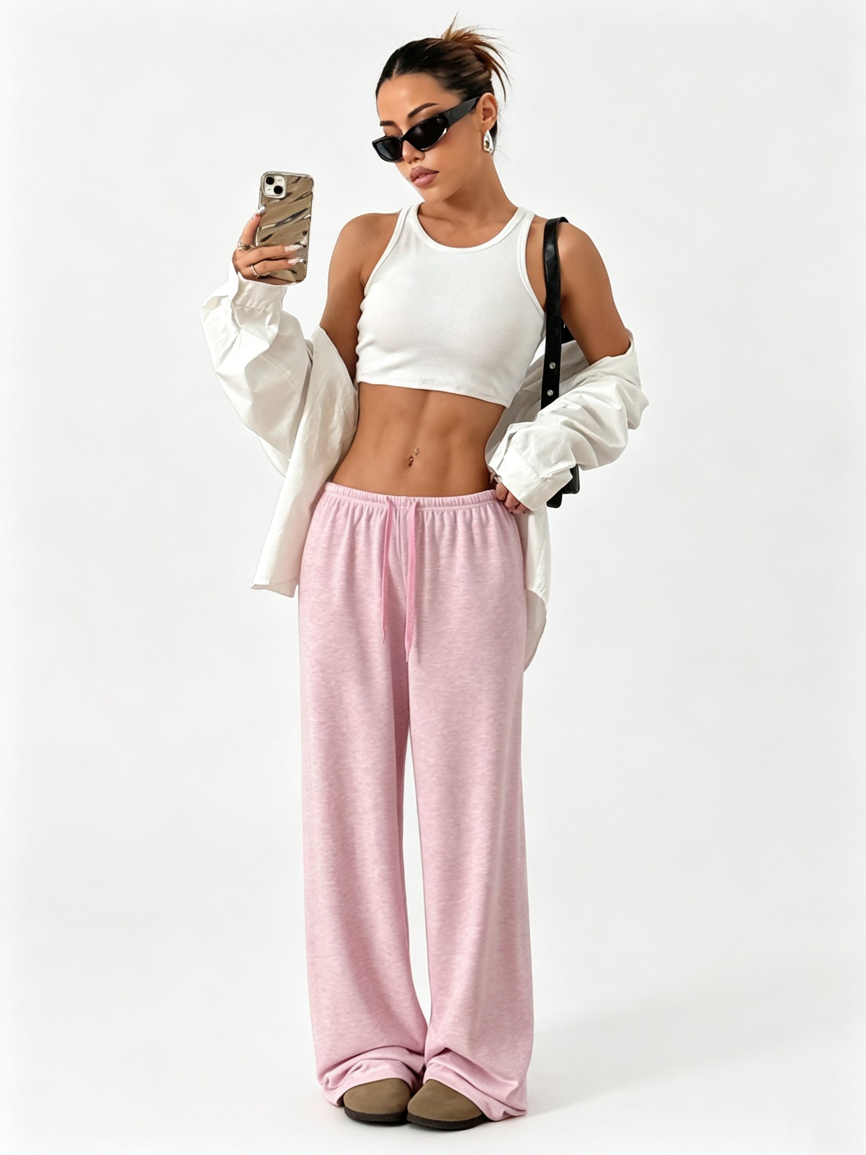 Light Pink Color Block Pajama Bottoms