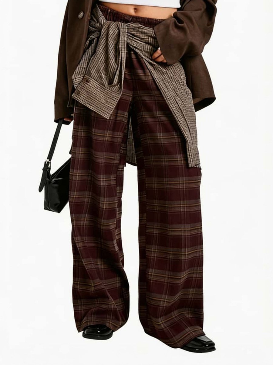 Womens Multi Plaid Relaxed Fit Lounge Pants
