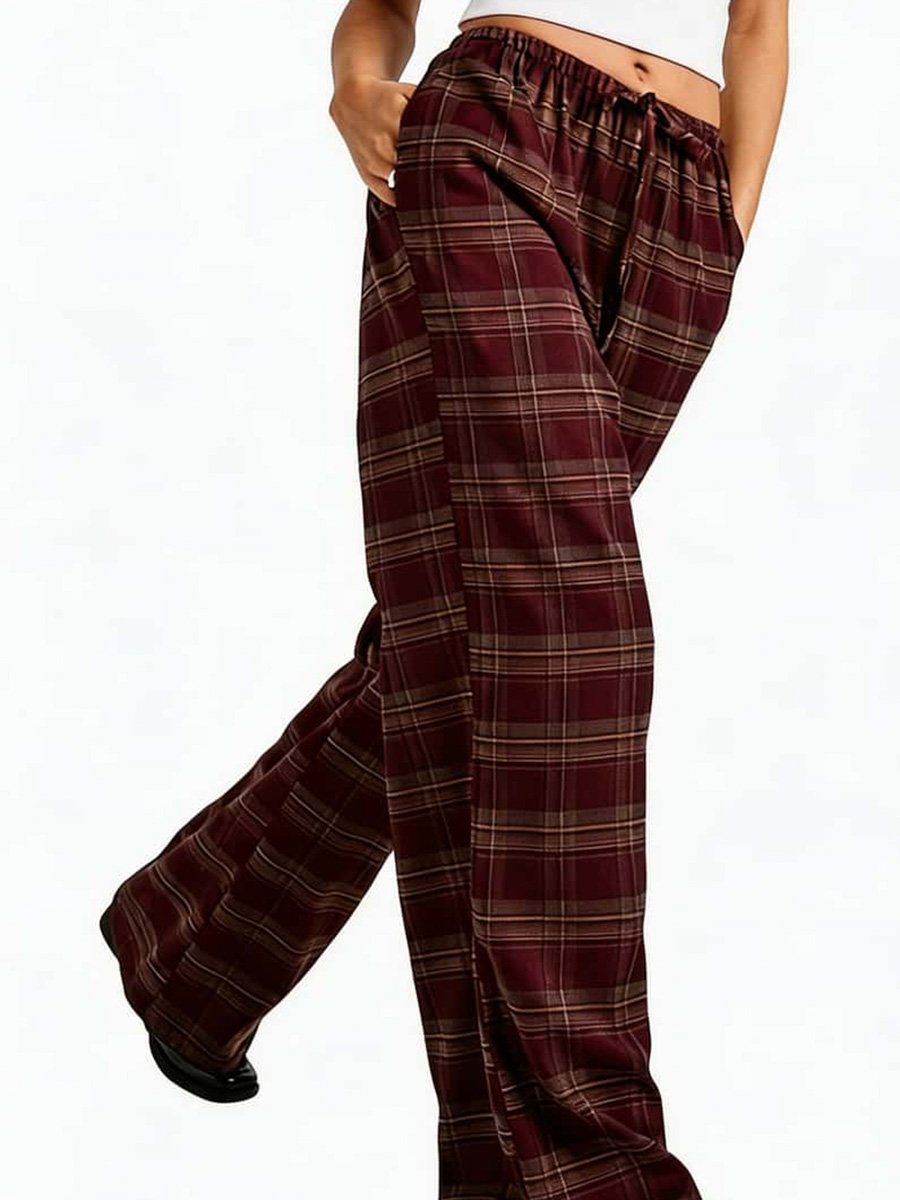 Womens Multi Plaid Relaxed Fit Lounge Pants