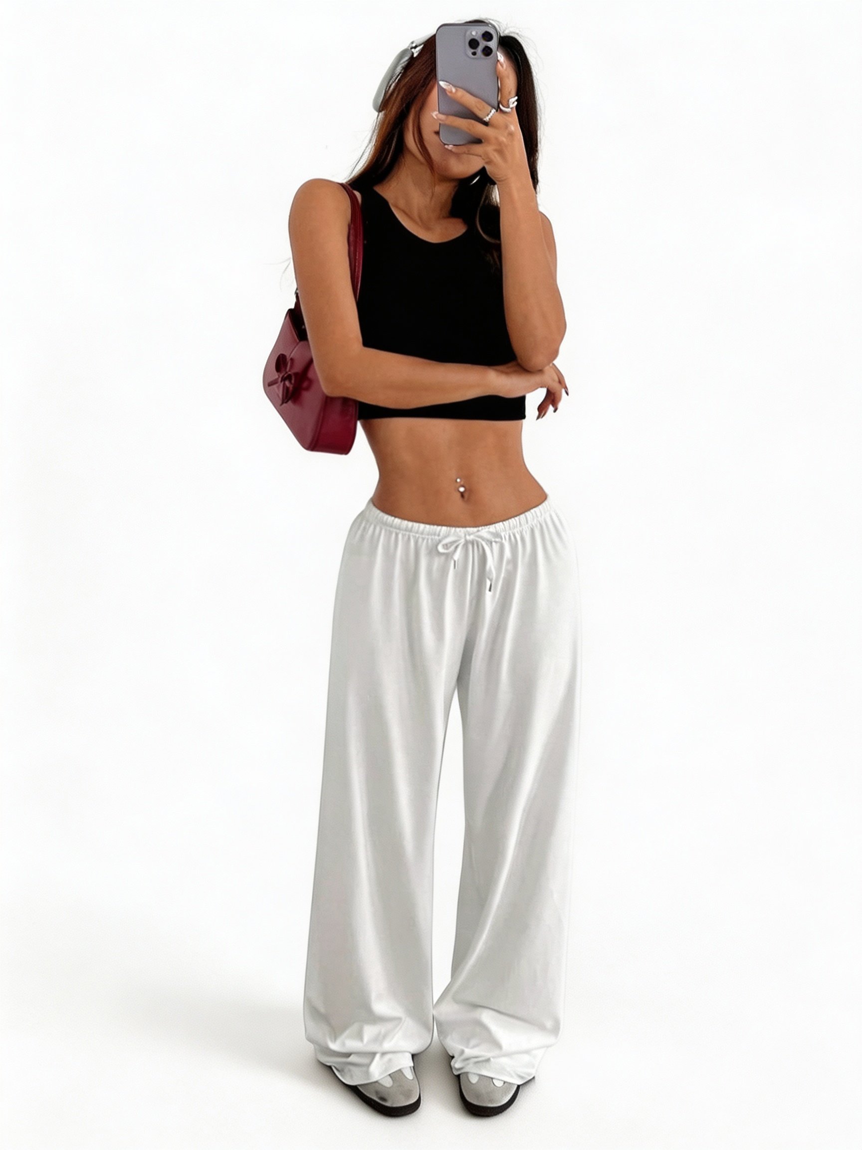 White Color Block Pajama Pants