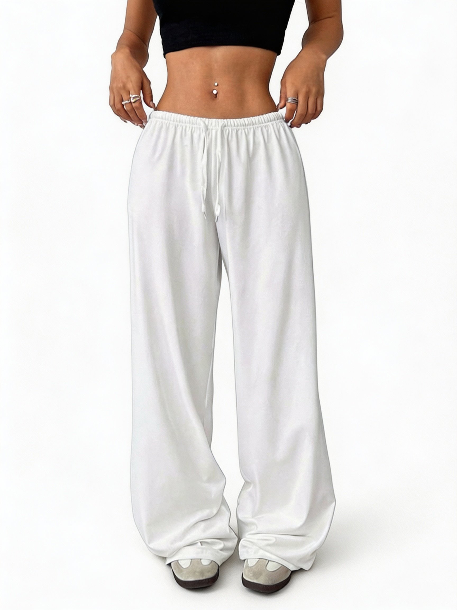 White Color Block Pajama Pants