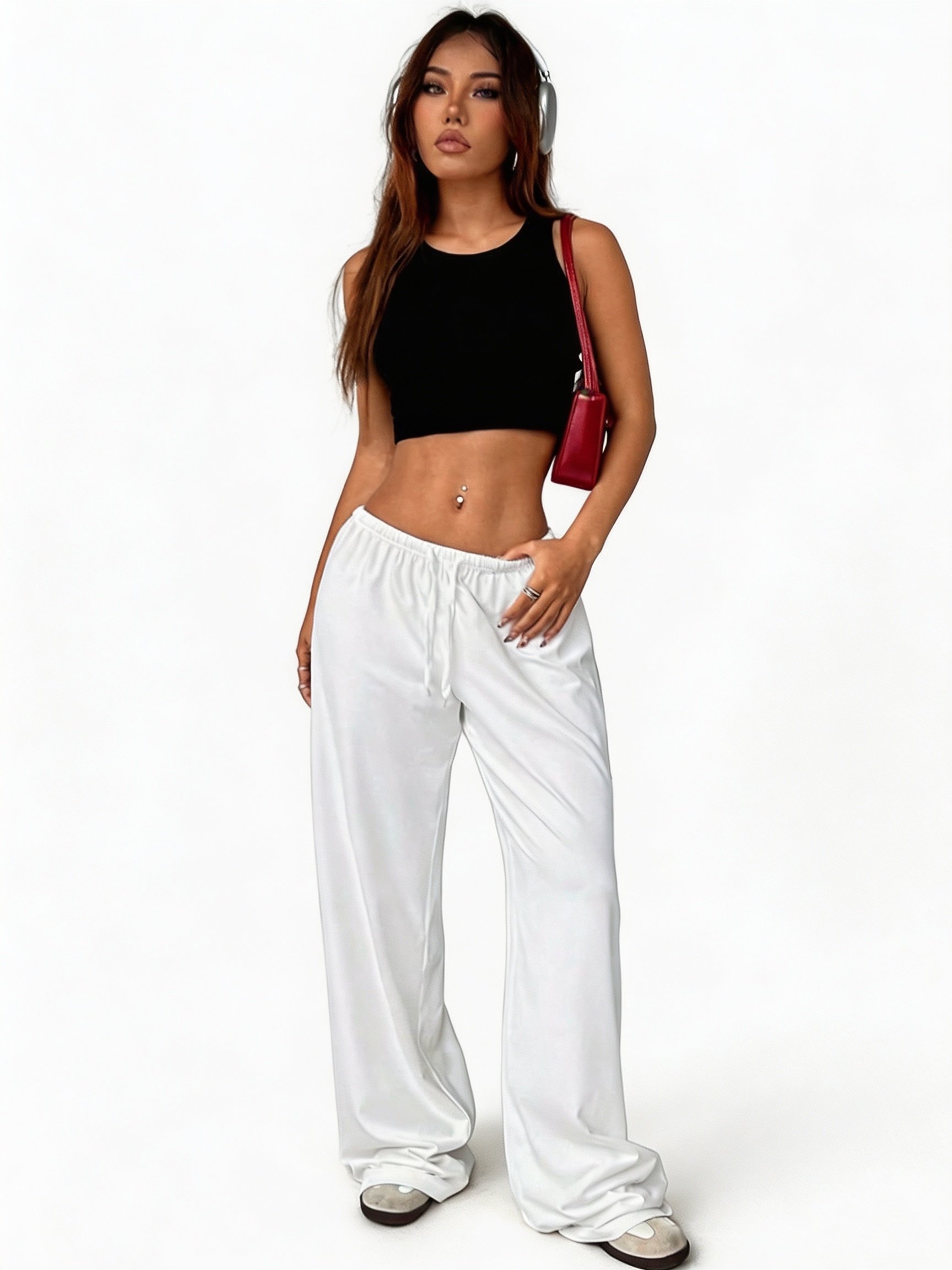 White Color Block Pajama Pants