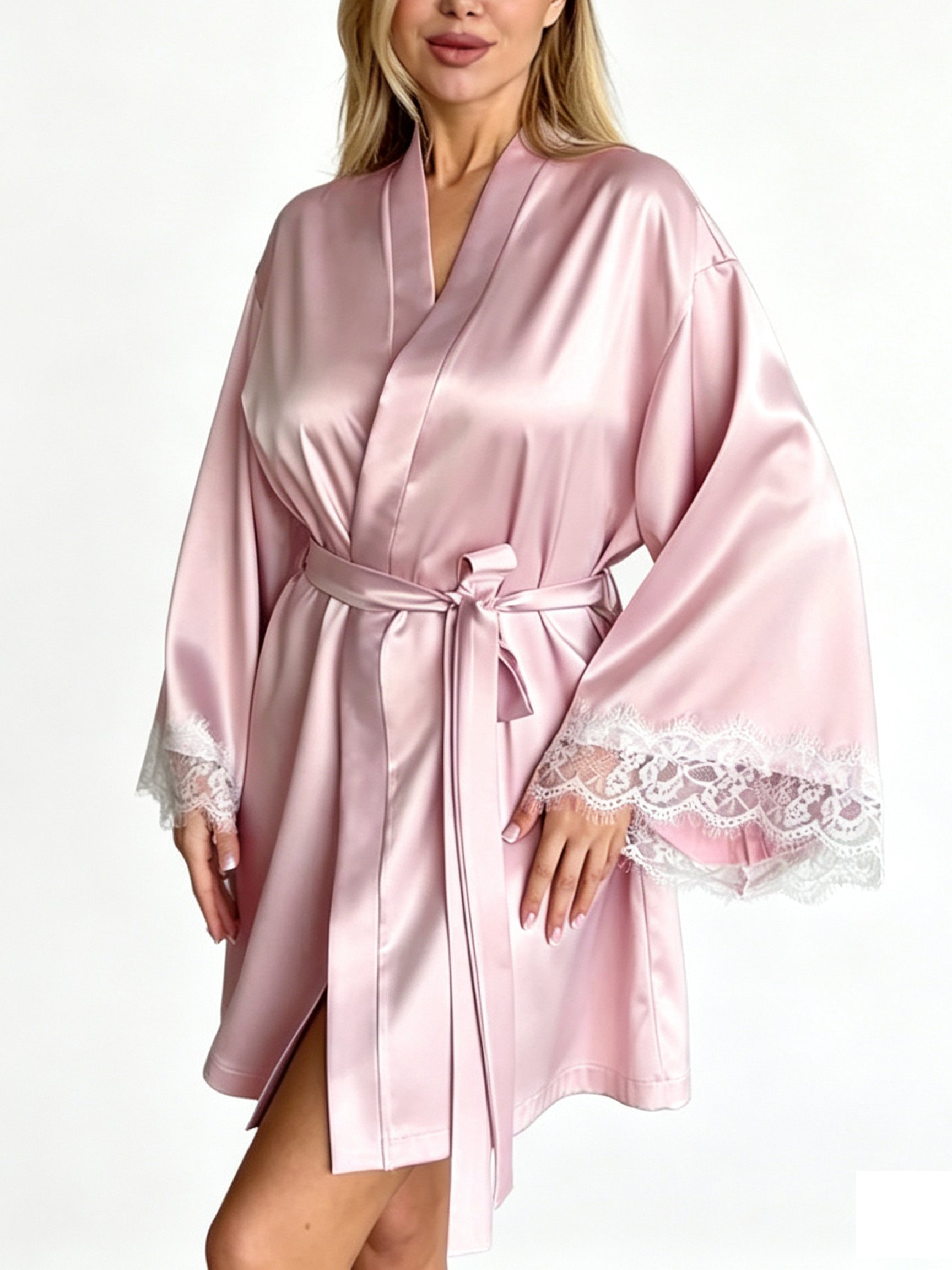 Luxury Satin Lace-Trim Robe - Multi-Color Women's Nightwear