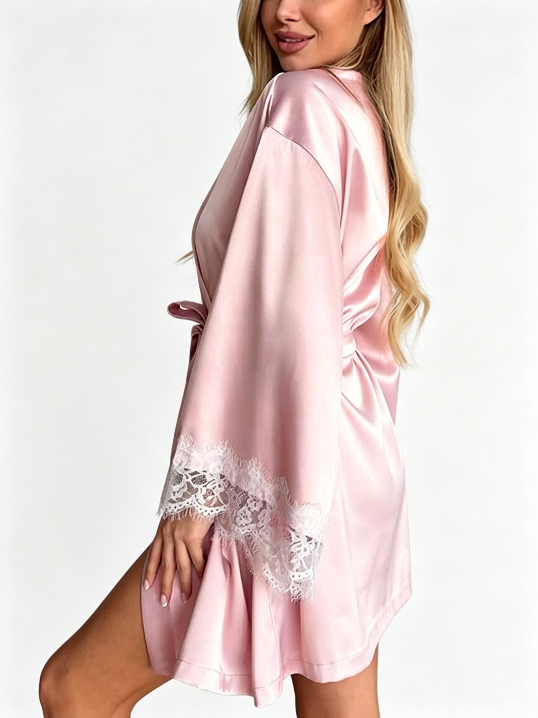 Luxury Satin Lace-Trim Robe - Multi-Color Women's Nightwear
