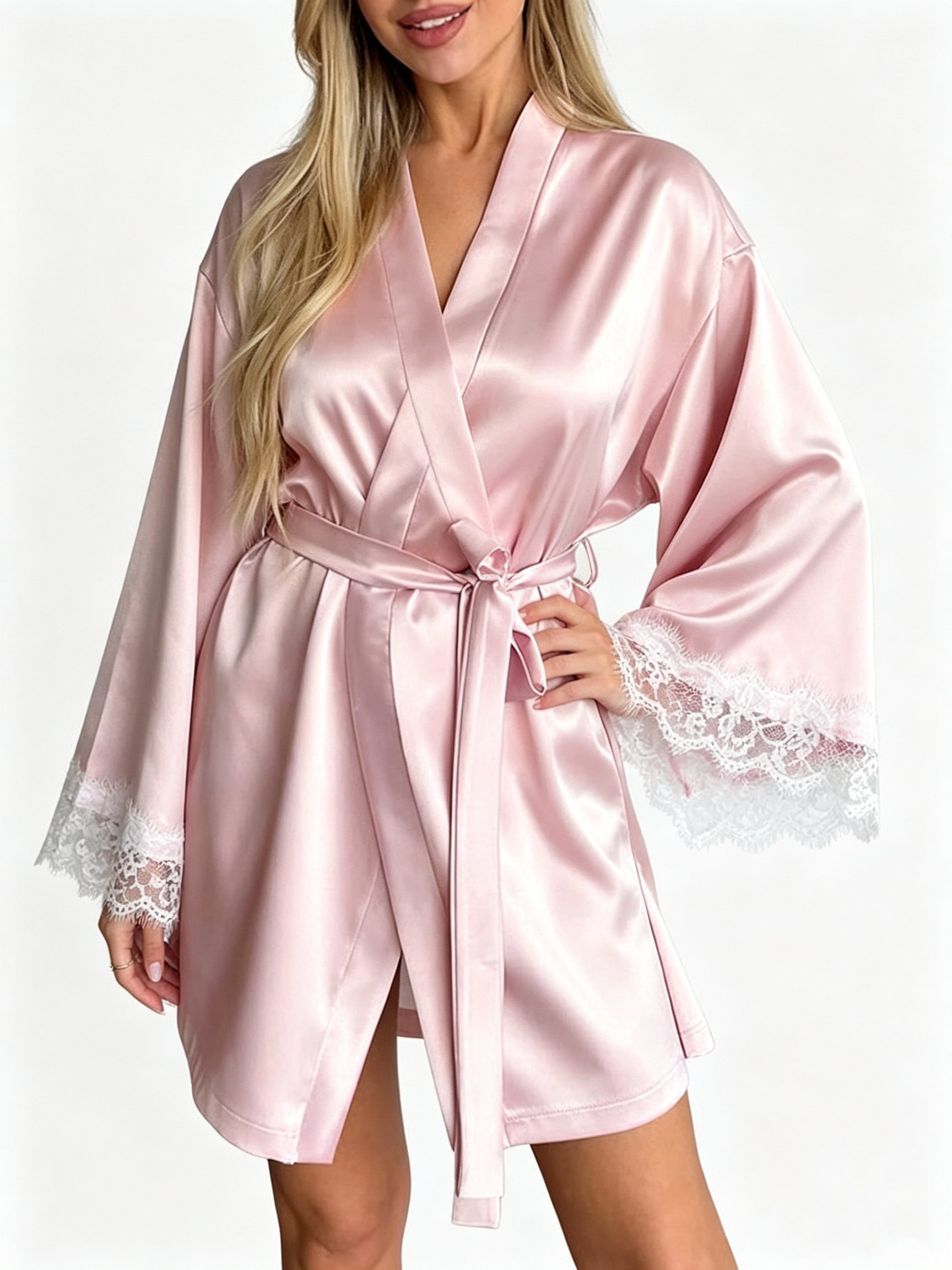 Luxury Satin Lace-Trim Robe - Multi-Color Women's Nightwear