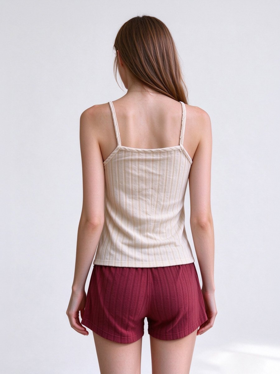 Ribbed Heart Print Pajama Shorts Set
