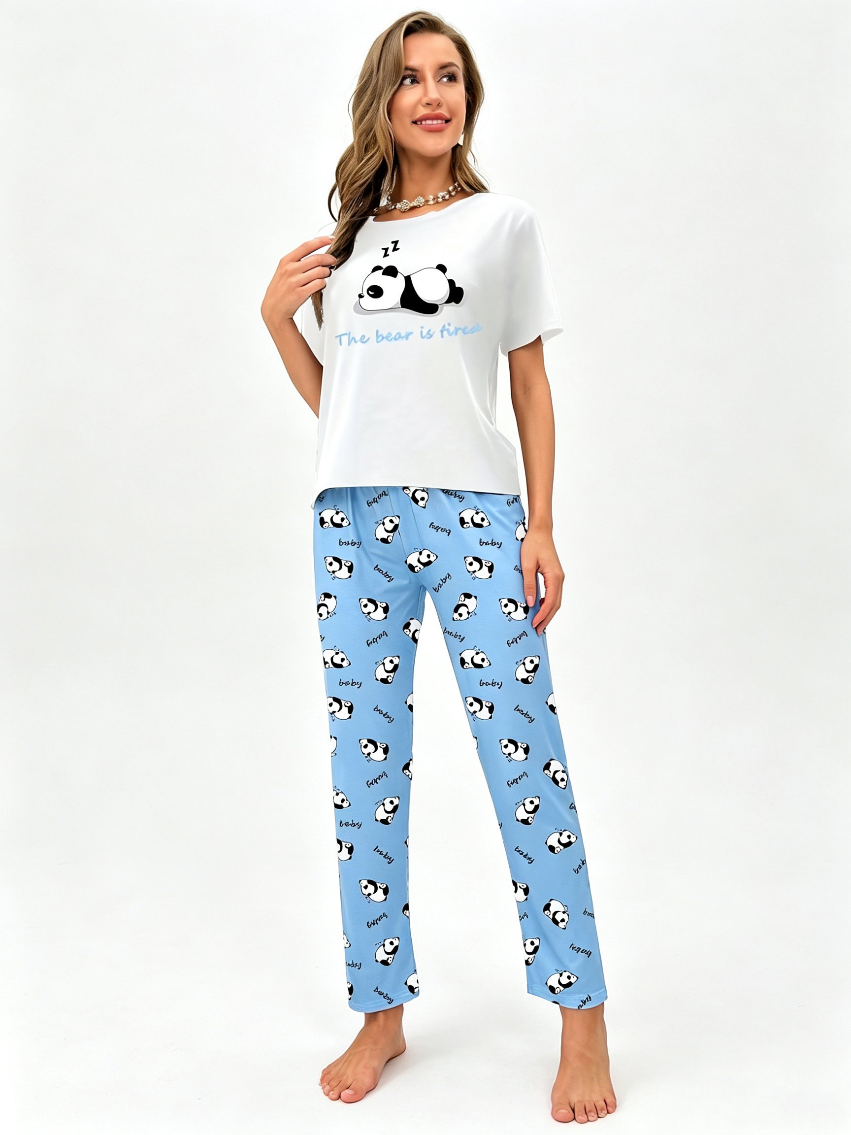 Panda Print Knitted Pajama Set
