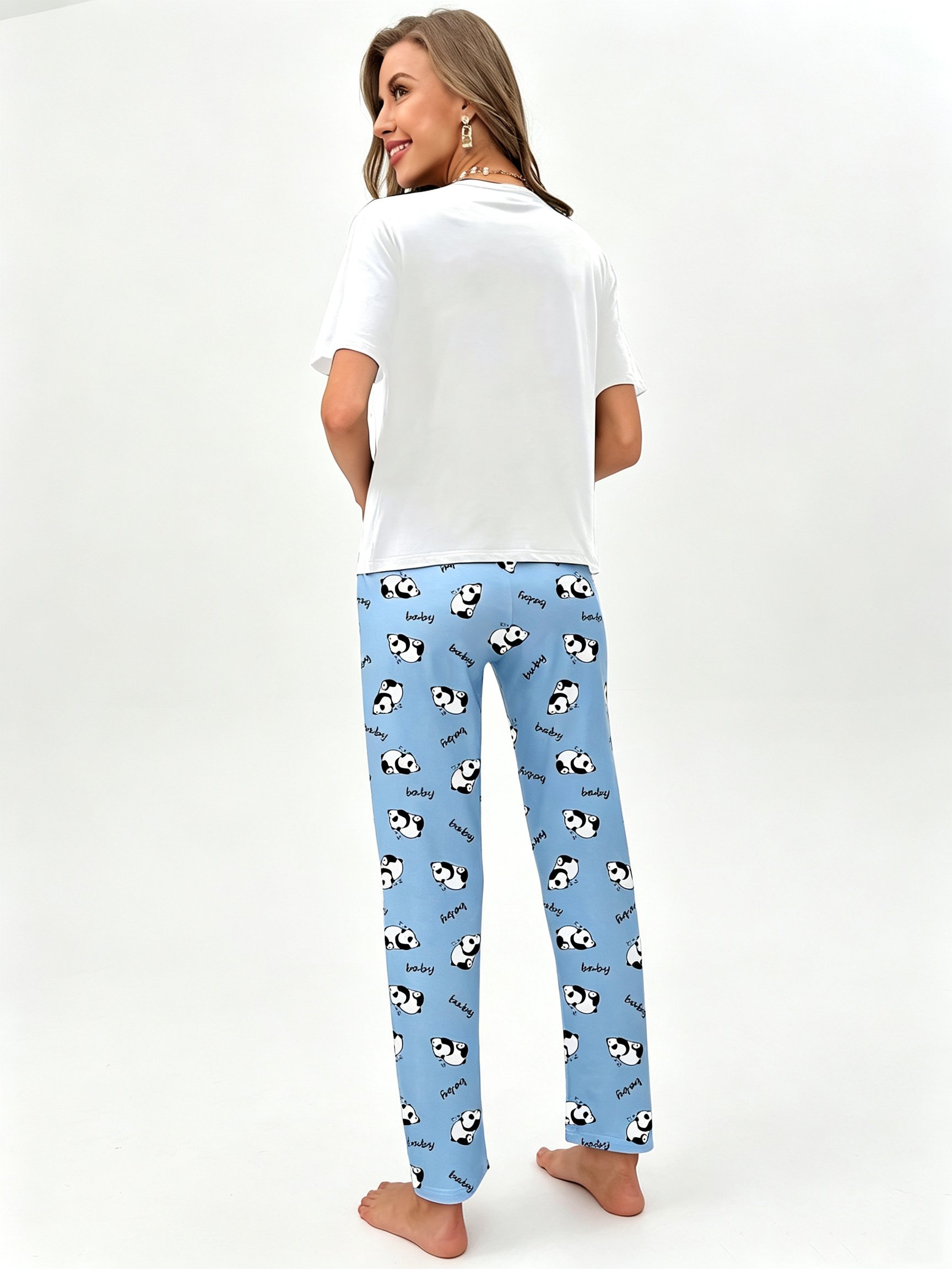 Panda Print Knitted Pajama Set