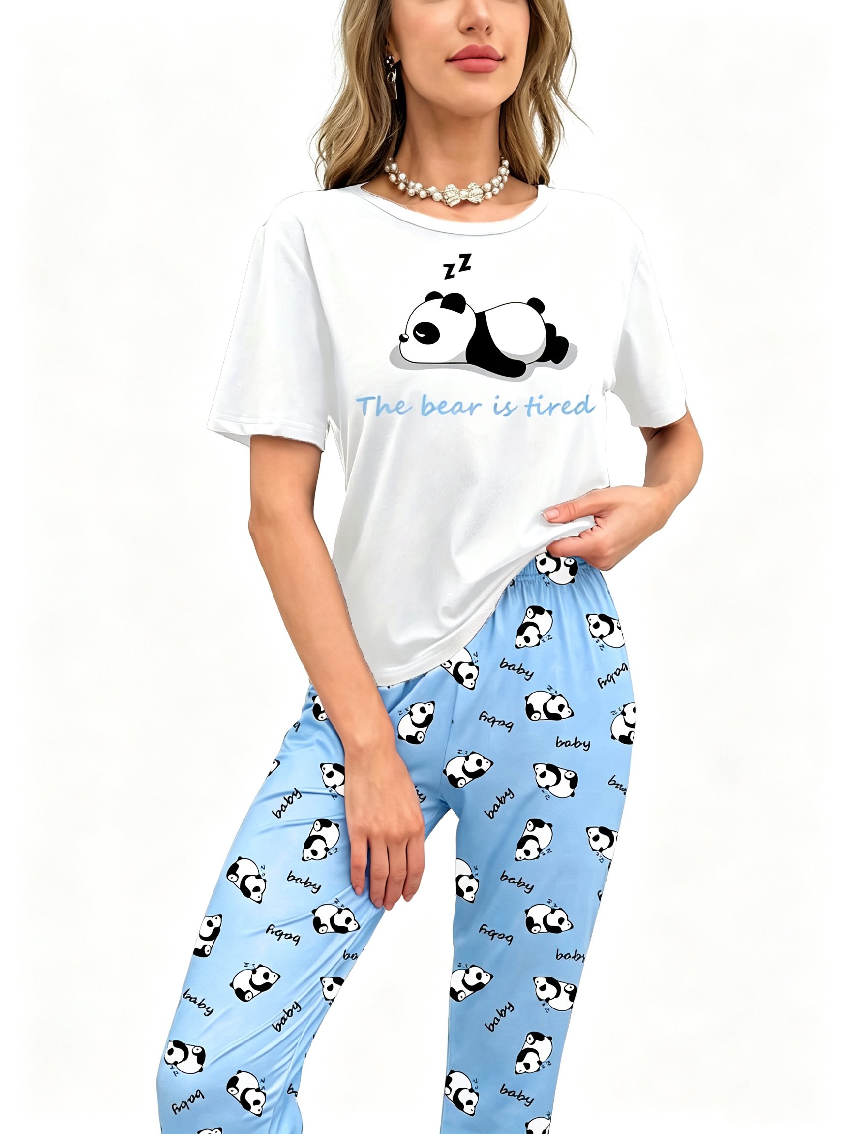Panda Print Knitted Pajama Set