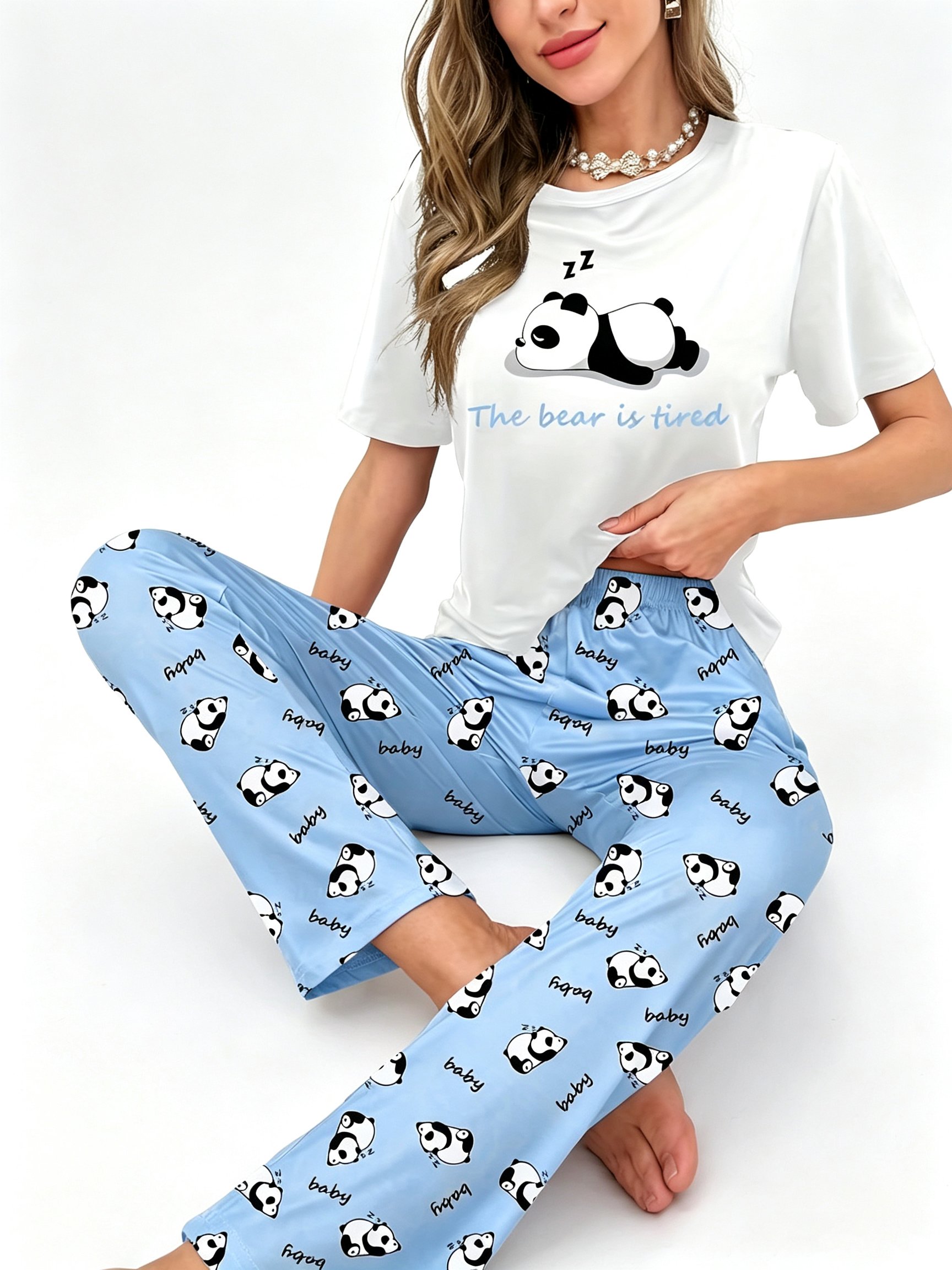 Panda Print Knitted Pajama Set