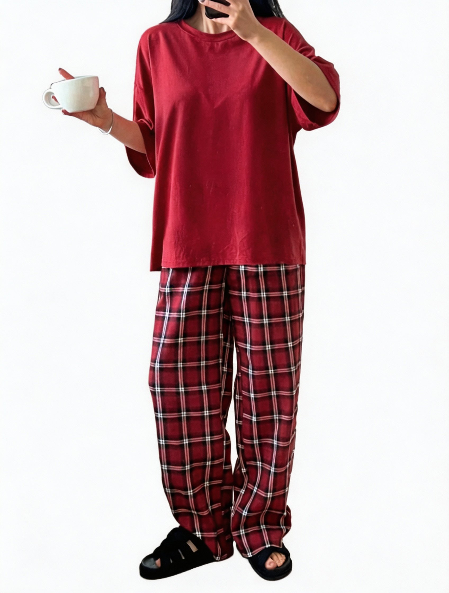 Multi Solid T-Shirt and Straight Pyjama Set