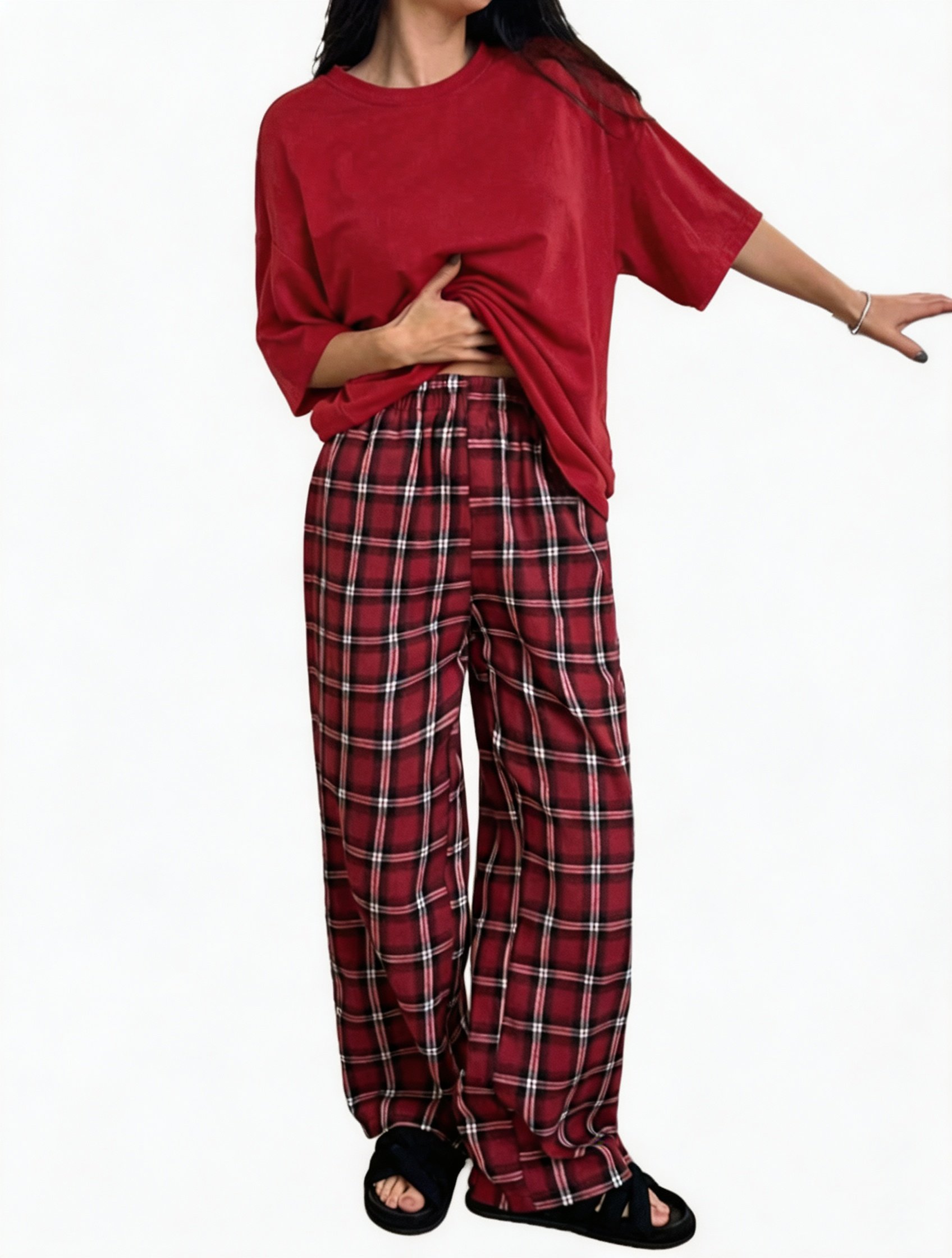 Multi Solid T-Shirt and Straight Pyjama Set