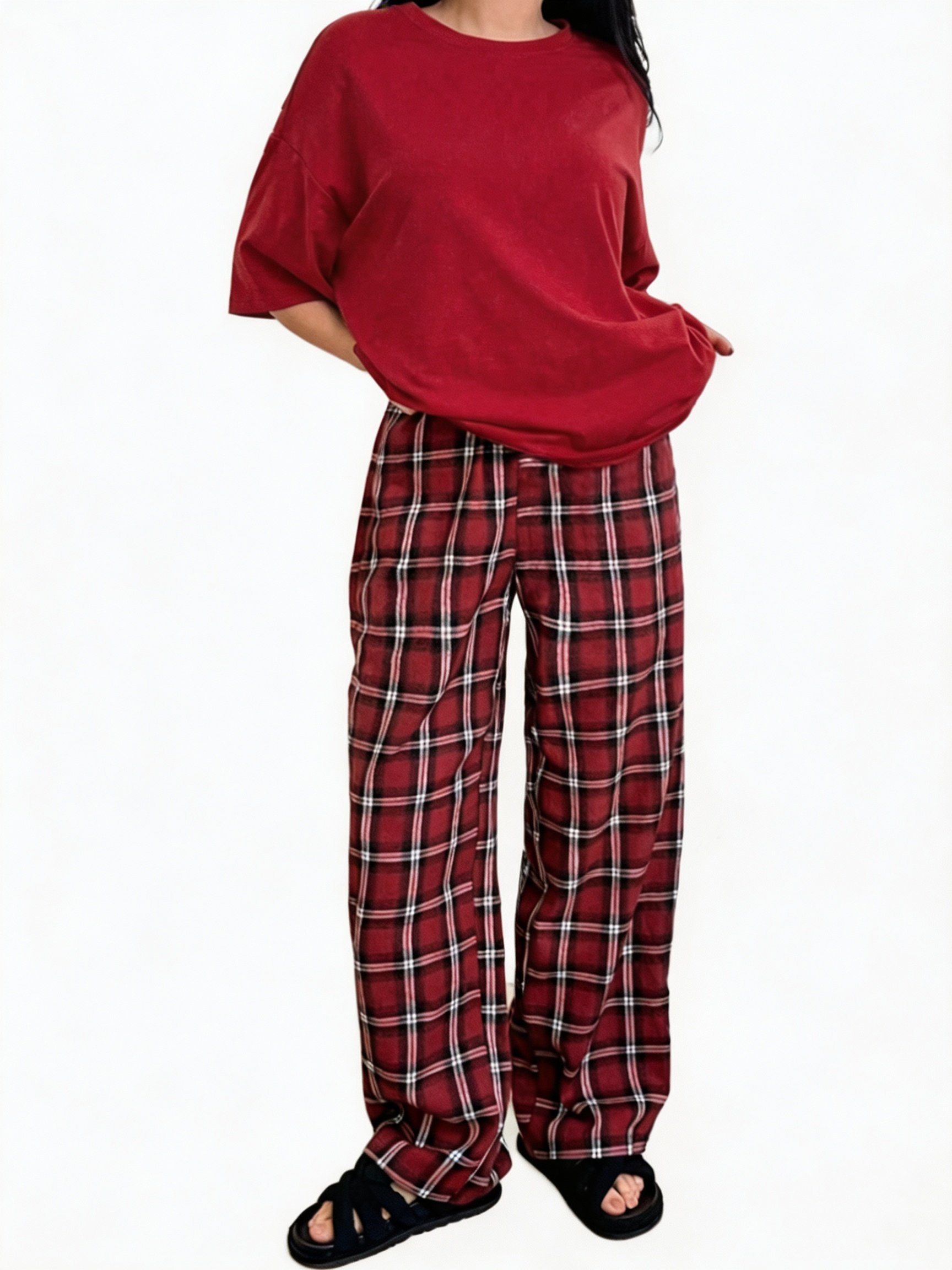 Multi Solid T-Shirt and Straight Pyjama Set