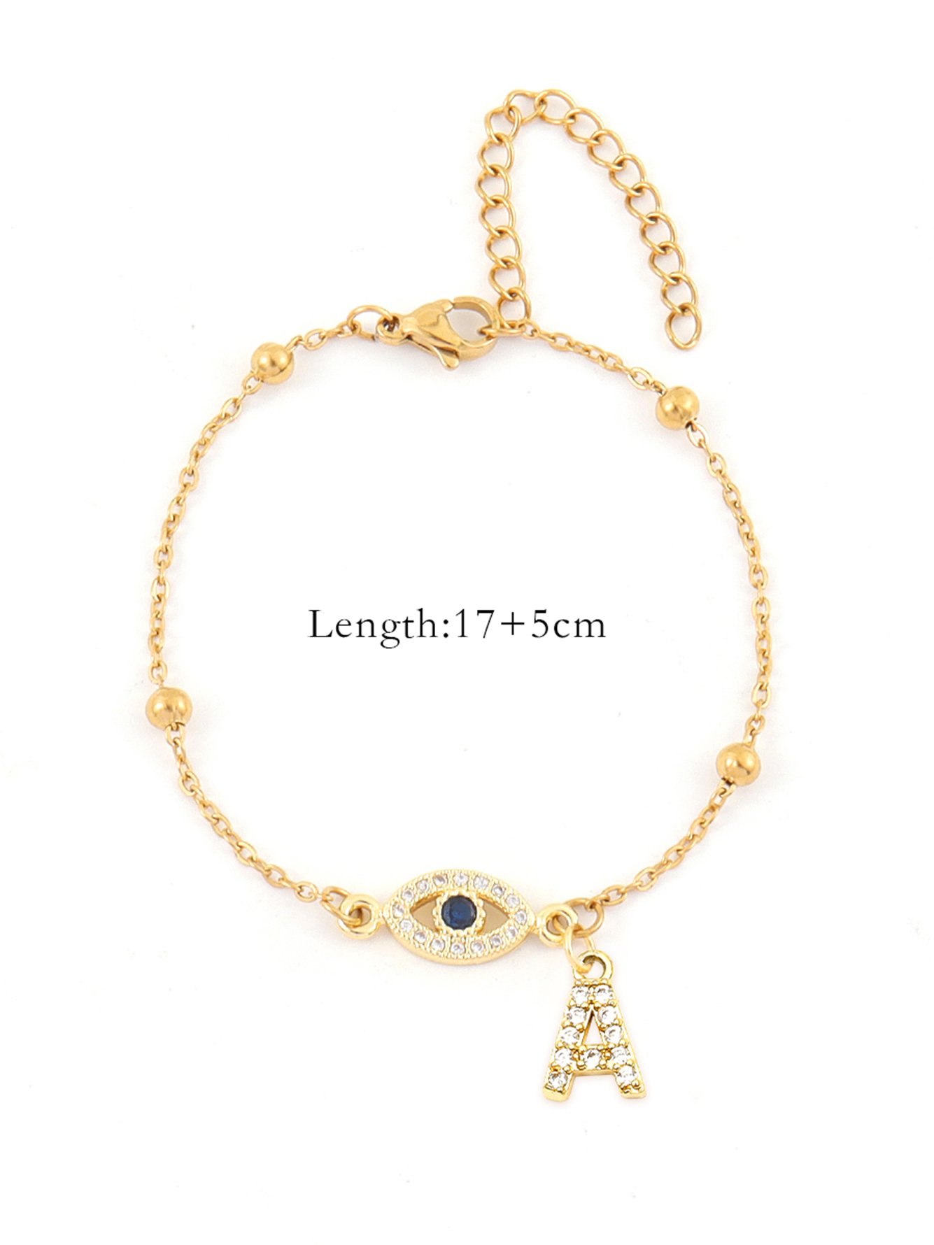 Gold Evil Eye Initial A Bracelet for Women - Casual and