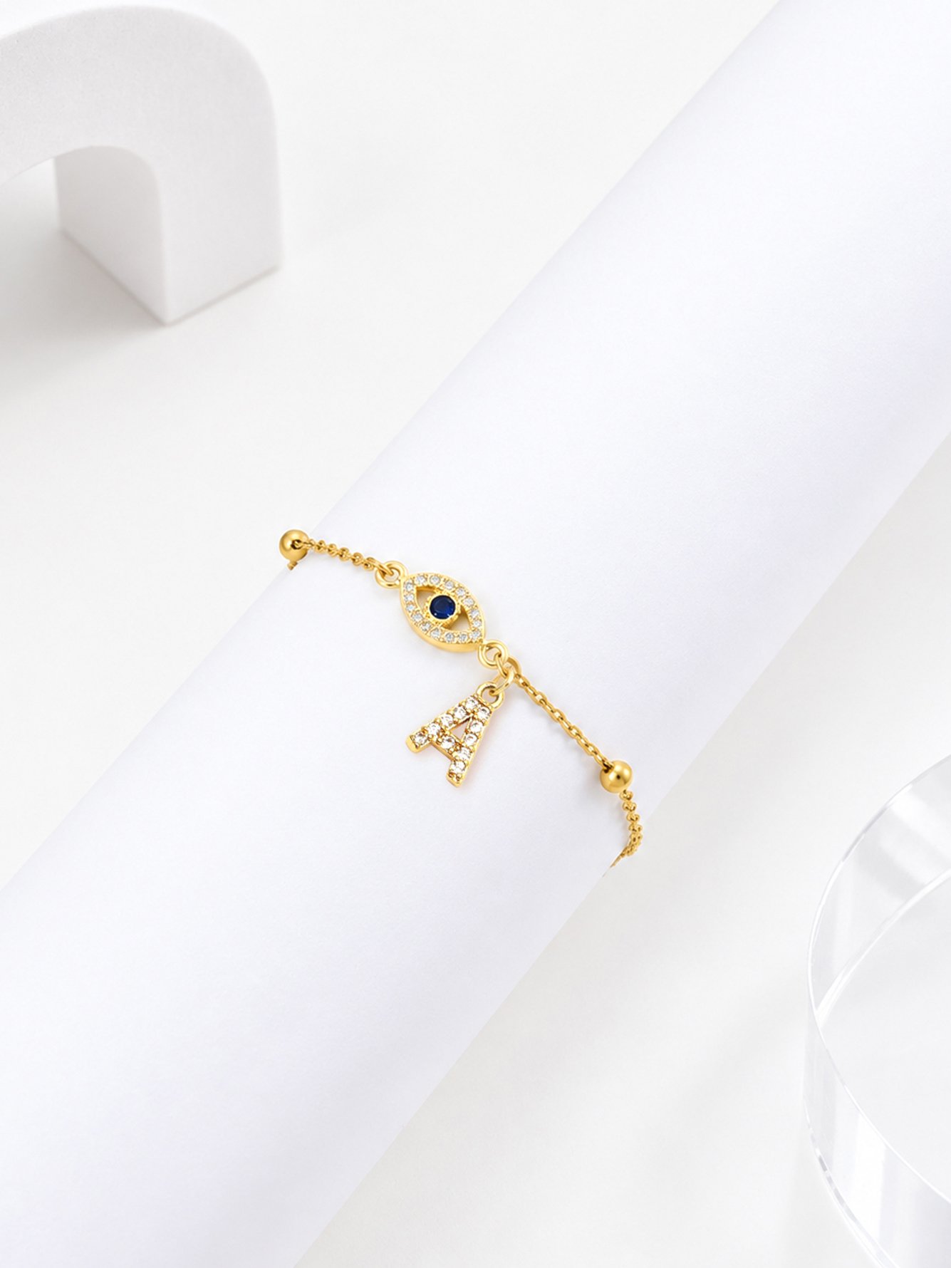 Gold Evil Eye Initial A Bracelet for Women - Casual and