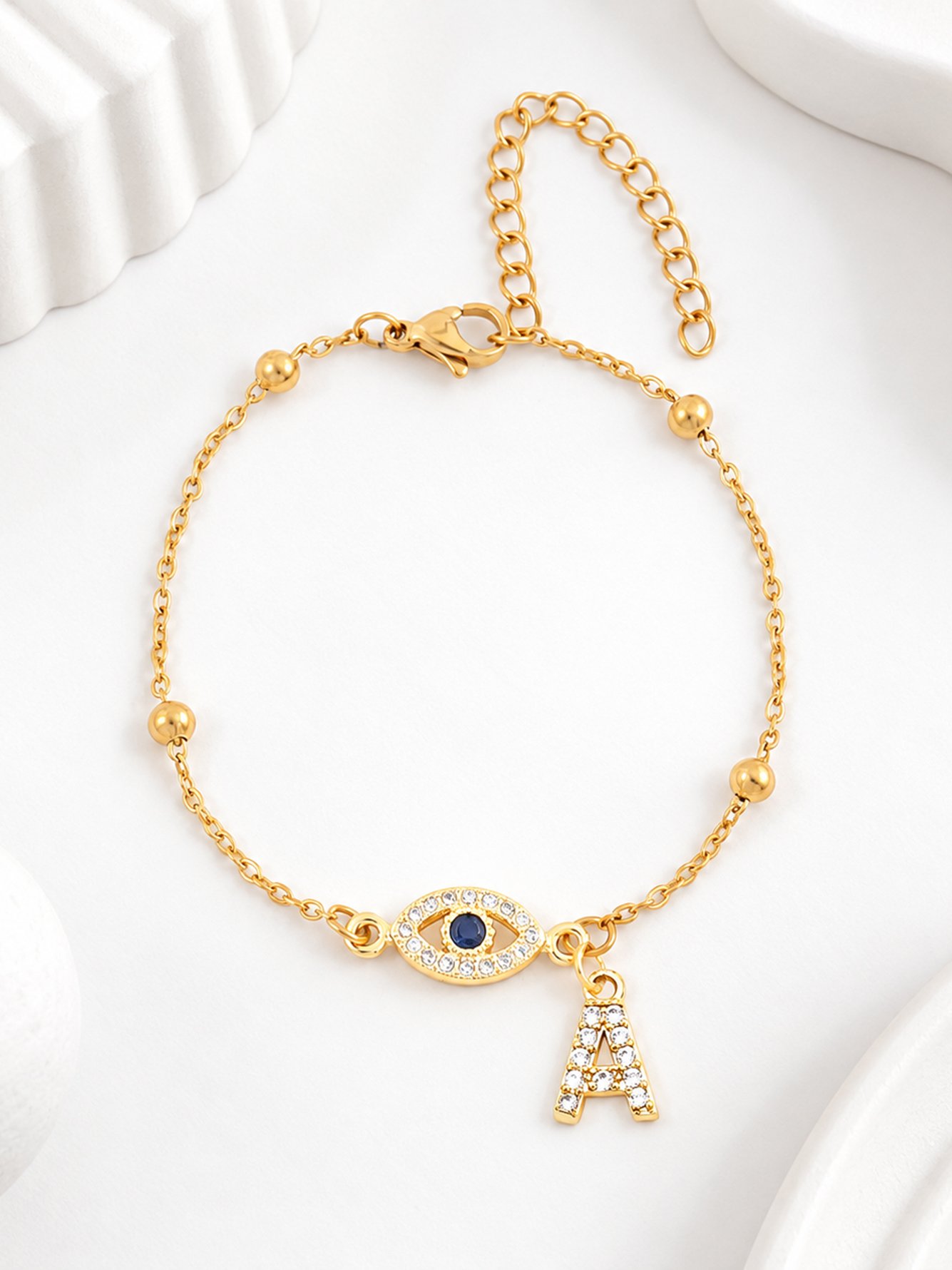 Gold Evil Eye Initial A Bracelet for Women - Casual and