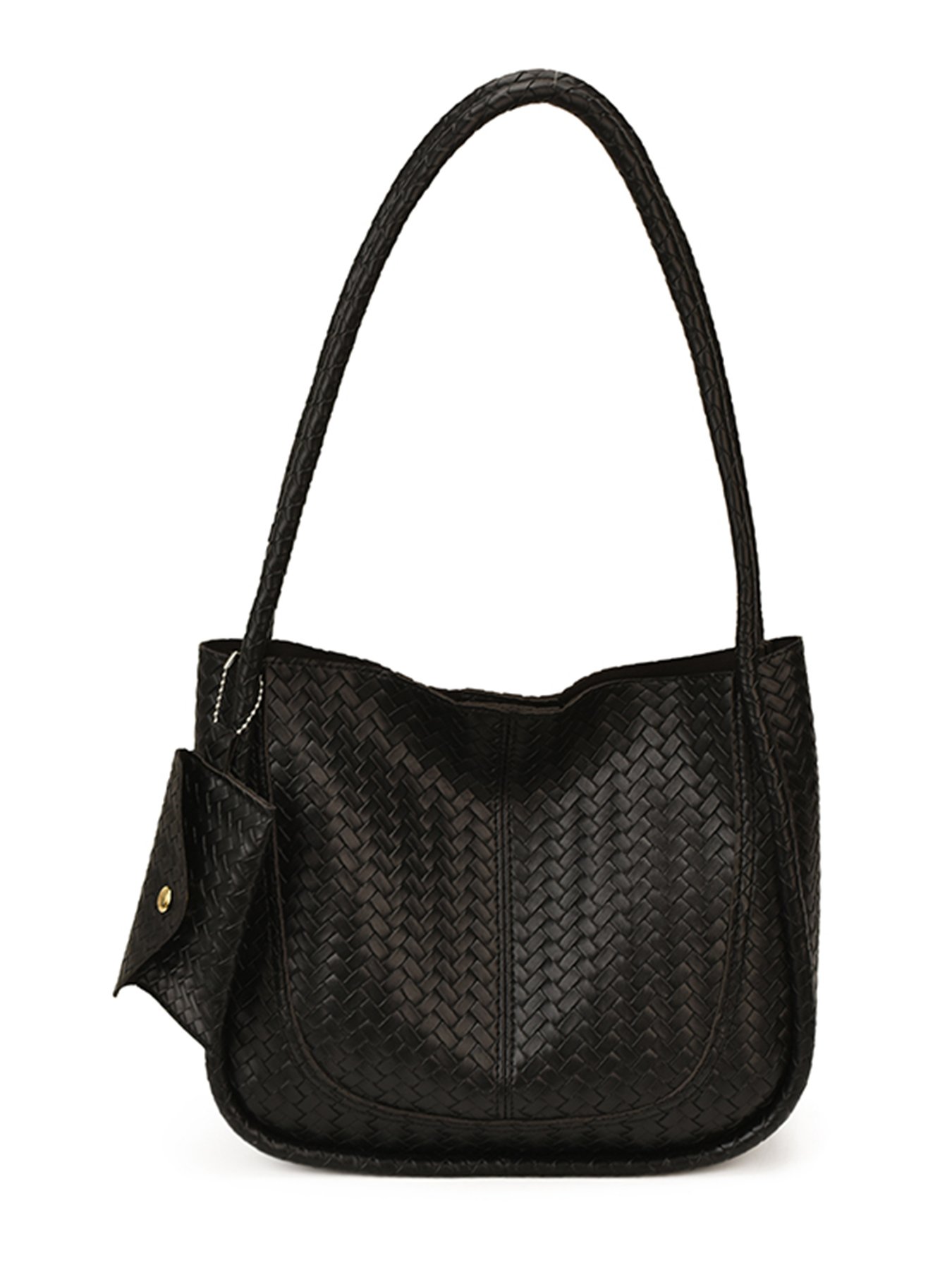 Black Texture Shoulder Bag with Zip