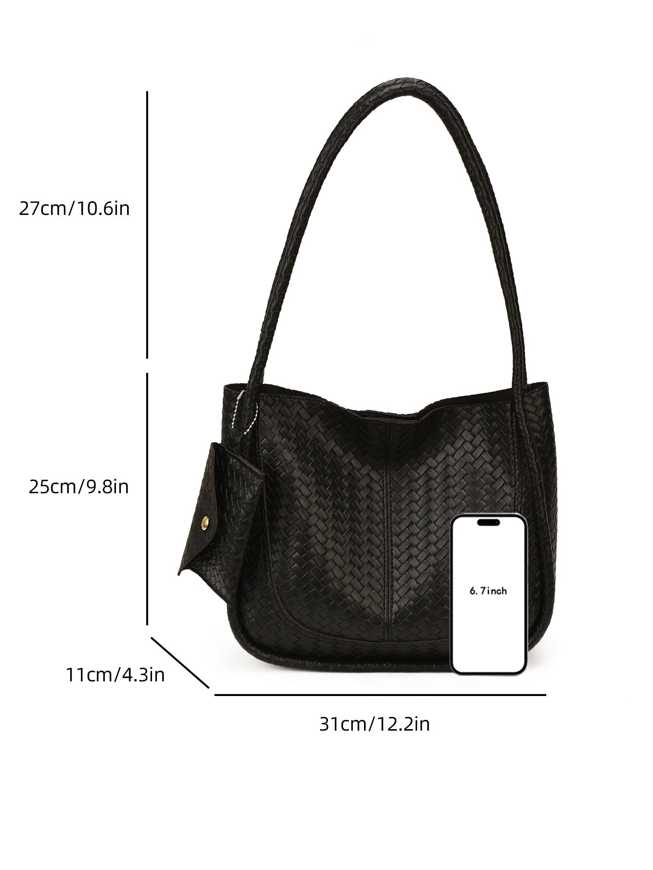 Black Texture Shoulder Bag with Zip