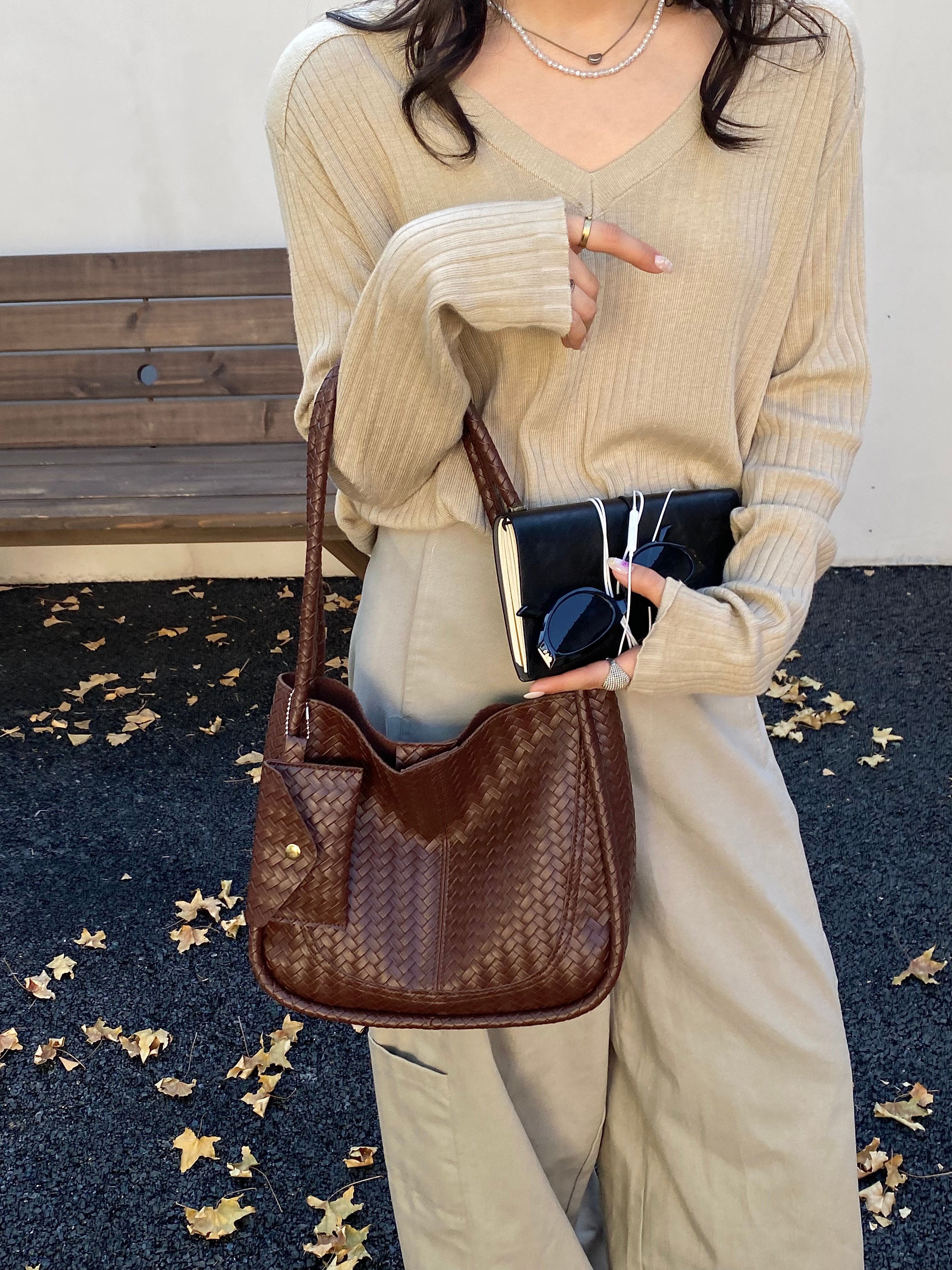 Brown Texture Shoulder Bag 