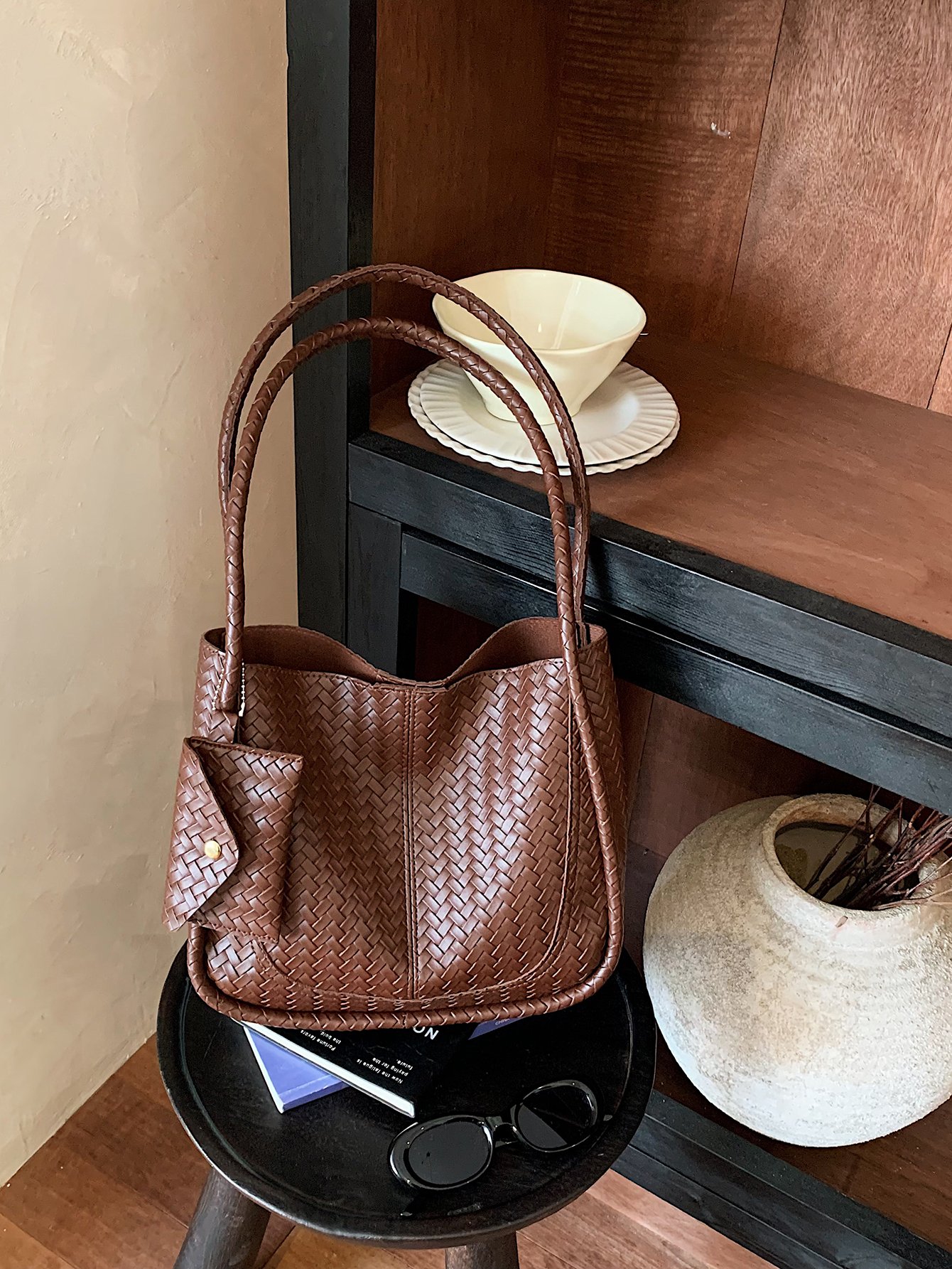 Brown Texture Shoulder Bag 