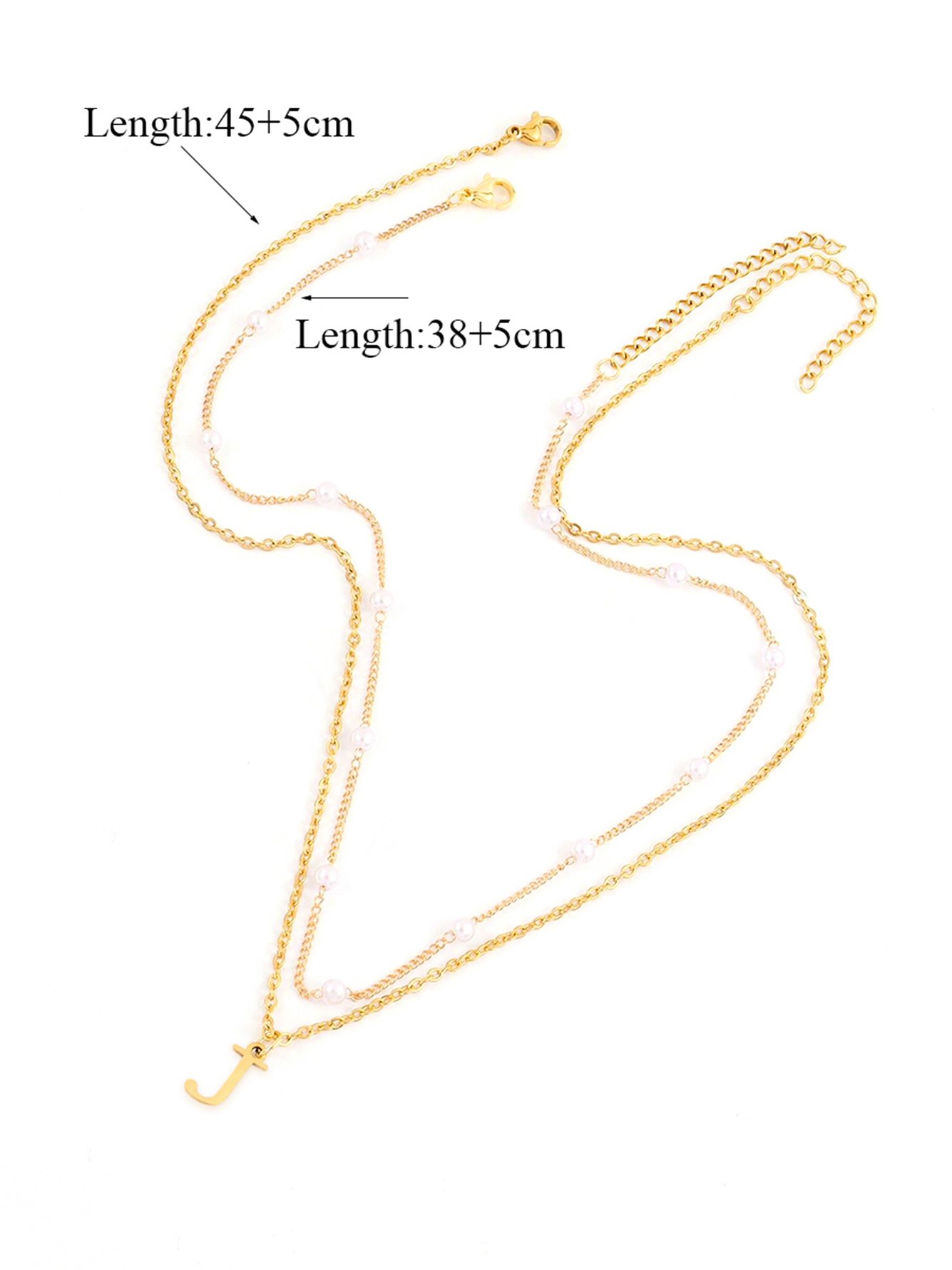 2Pcs/set New Classic Stainless Steel J Initial Pendant Gold Color Layered Chain Necklace For Women
