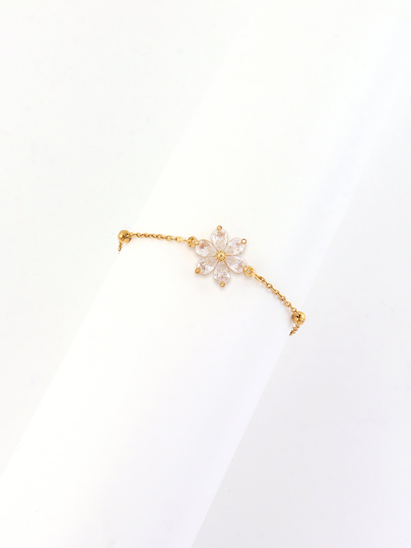 Golden Flower Charm Bracelet with Cubic Zirconia - and Casual