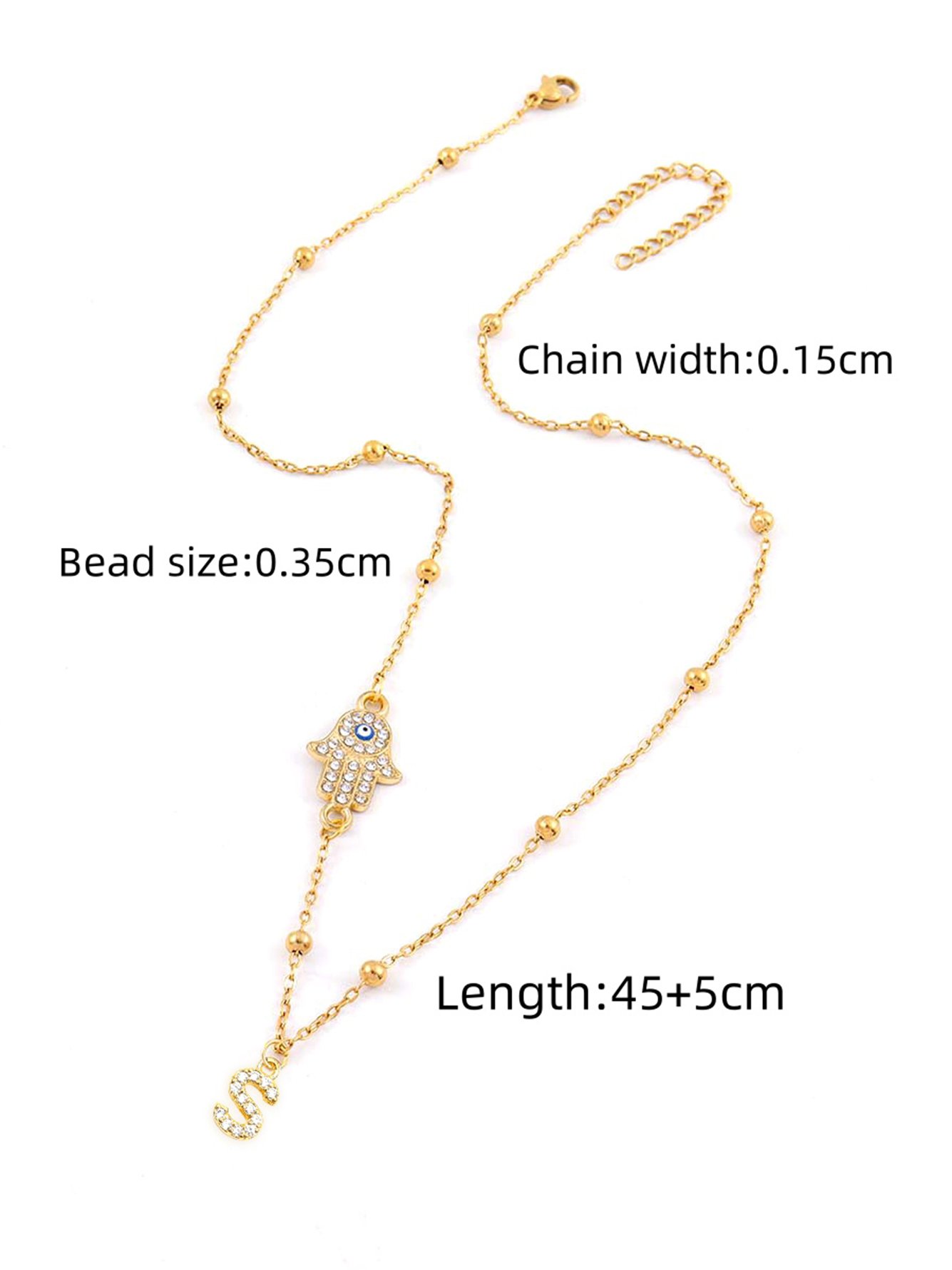 1Pcs New Classic Initial S Hamsa Hand Golden Stainless Steel Bead Chain Necklaces For Women