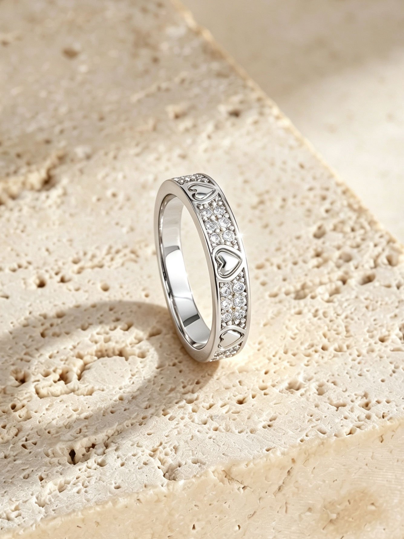 1pc Womens Silver Heart Zircon Ring