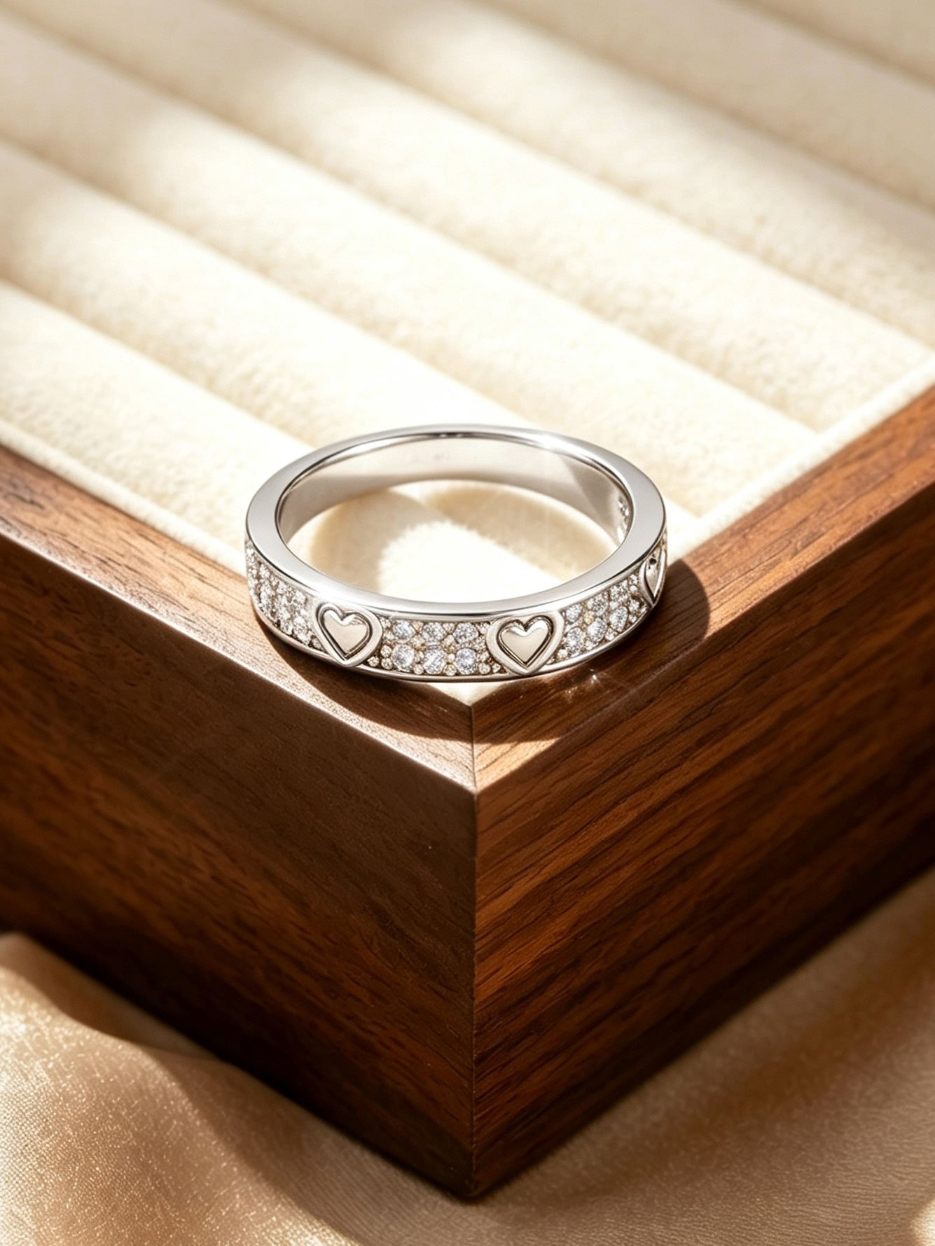 1pc Womens Silver Heart Zircon Ring