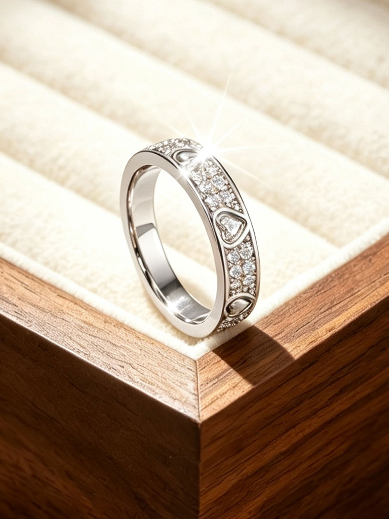 1pc Womens Silver Heart Zircon Ring