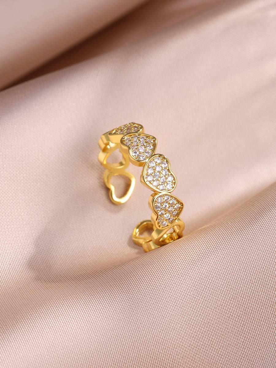2 - Piece Embellished Heart Cuff Bracelet and Ring Jewelry Set