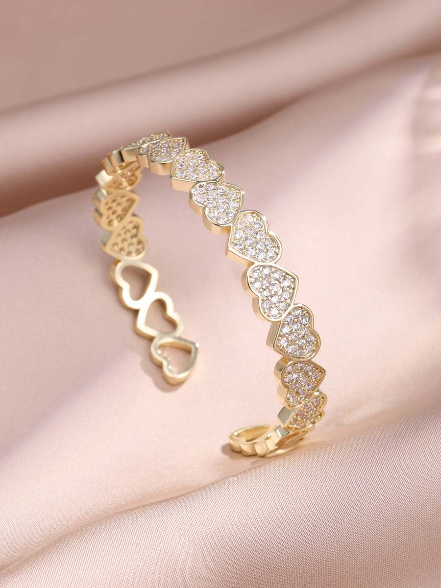 2 - Piece Embellished Heart Cuff Bracelet and Ring Jewelry Set