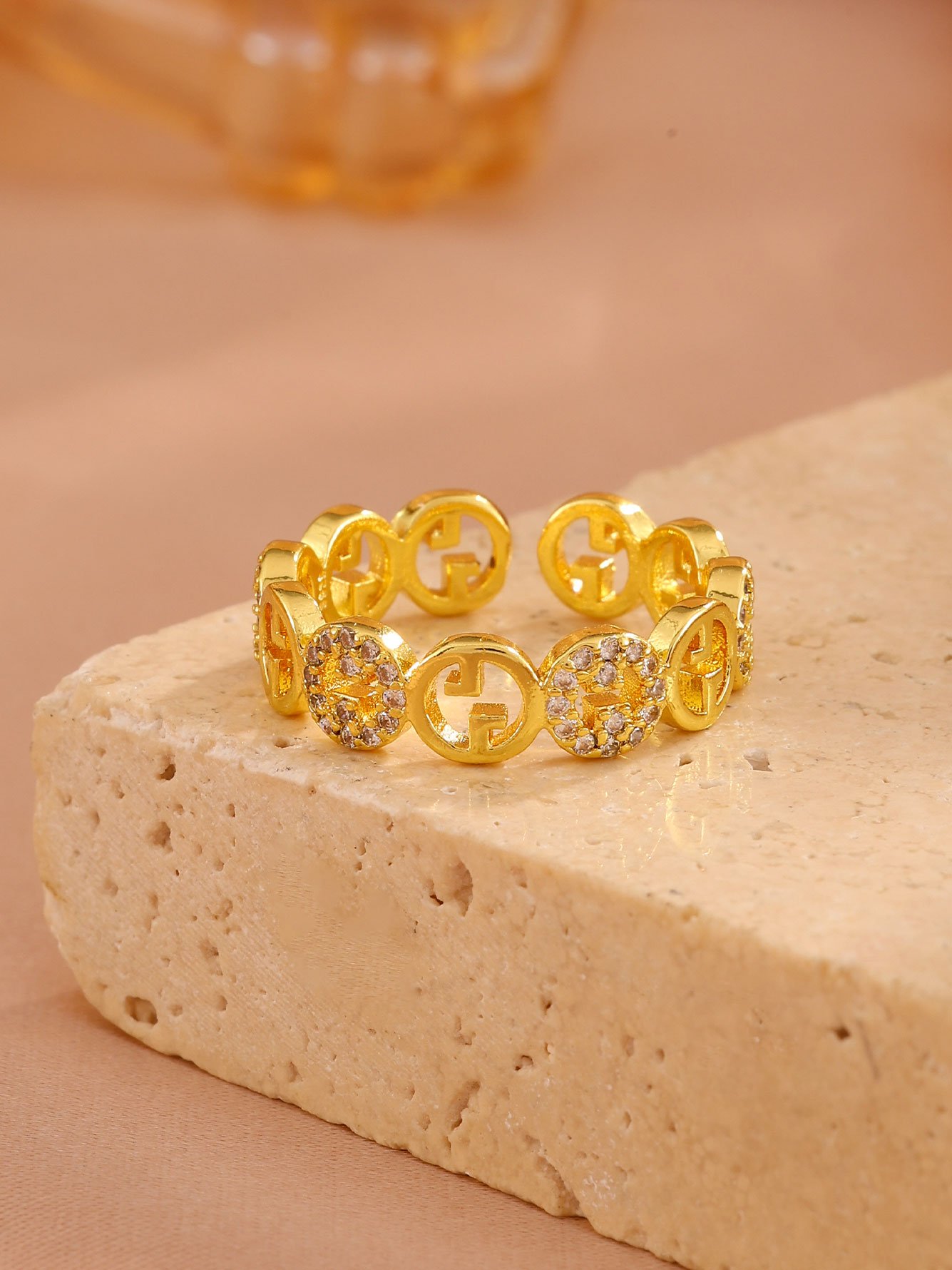 1pc Womens Gold Zircon Ring