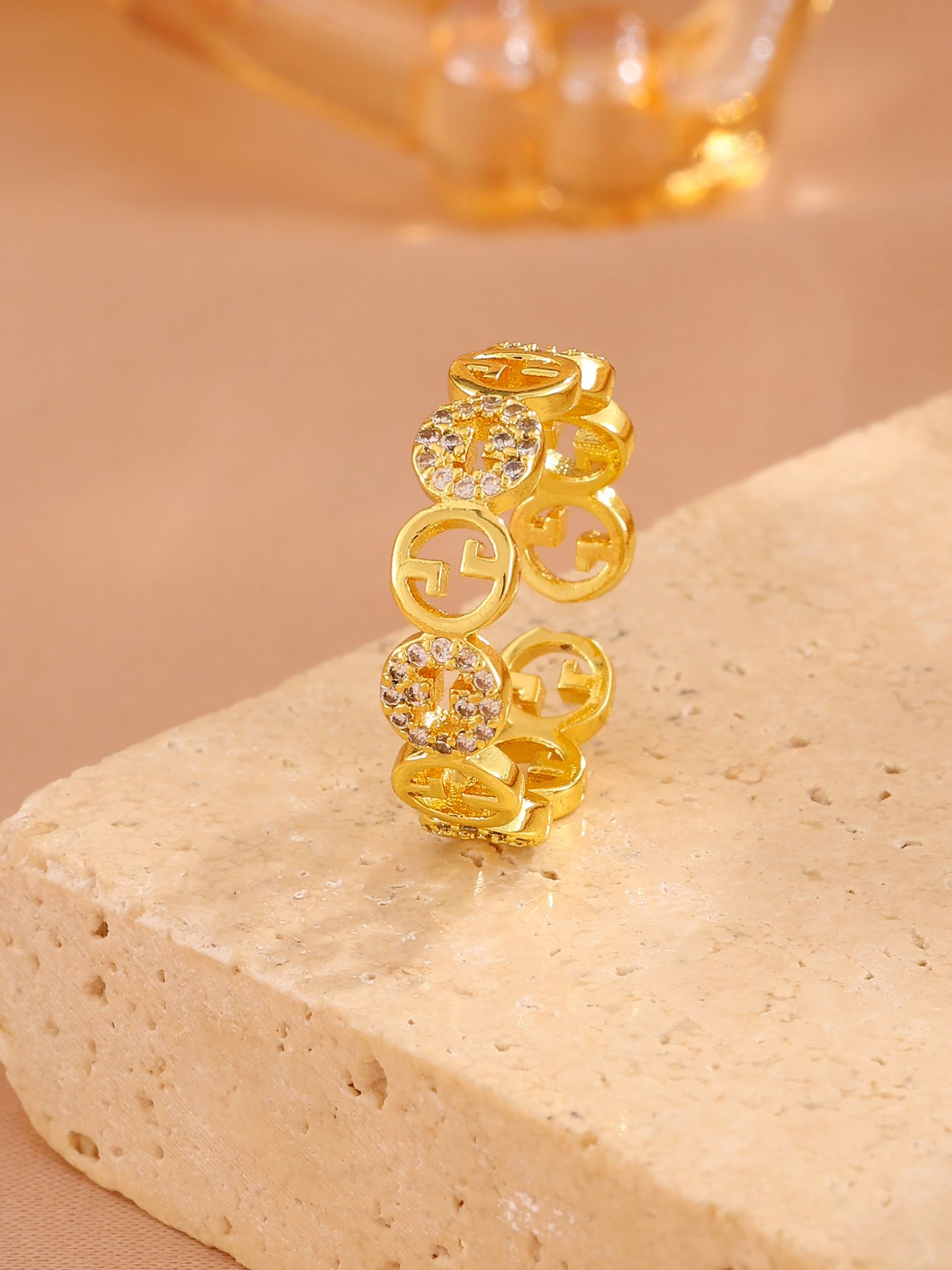 1pc Womens Gold Zircon Ring