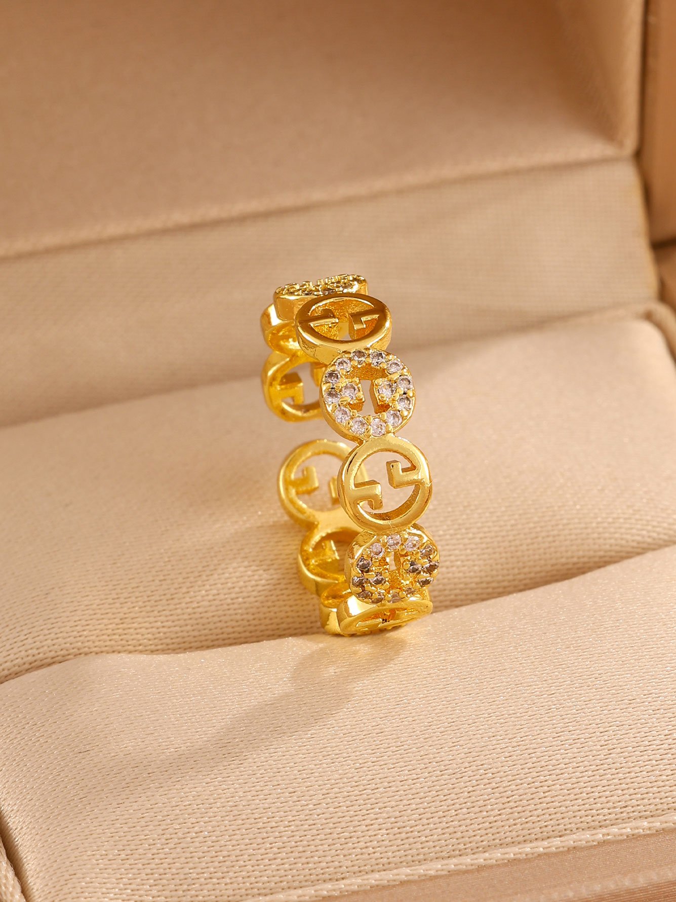 1pc Womens Gold Zircon Ring