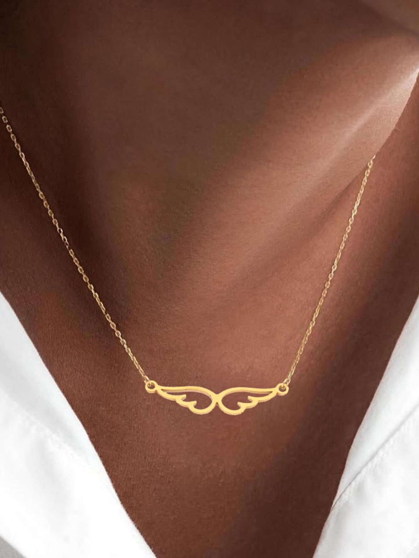 1Pcs Angel Wings Pendant Stainless Steel New Fashion Golden Chain Necklaces For Women